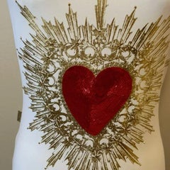 Moschino Jeans White Stretch Tank Sequin Heart