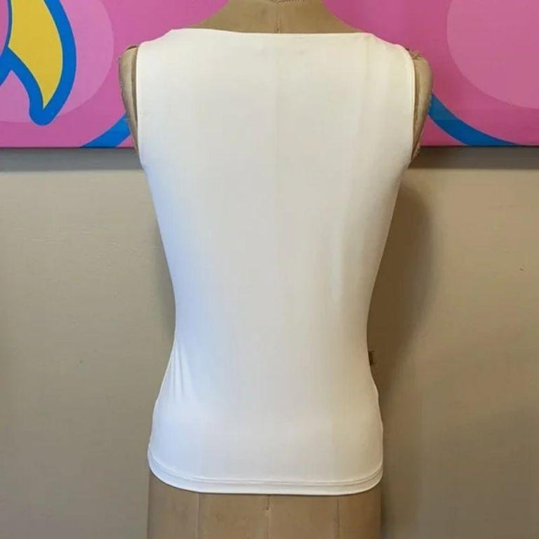 Moschino Jeans White Stretch Tank Sequin Heart In Good Condition For Sale In Los Angeles, CA