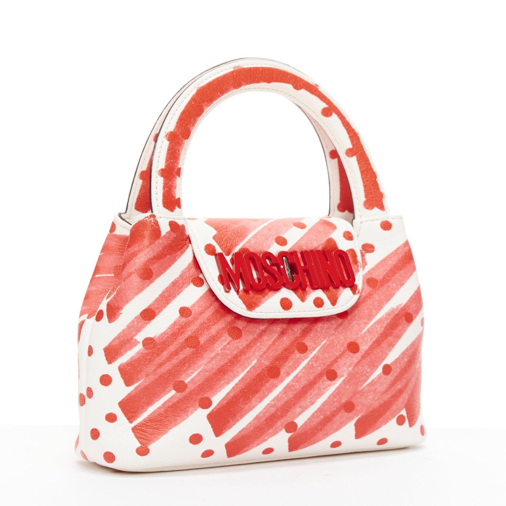 MOSCHINO Jeremy Scott 2019 Runway red white scribble marker crossbody bag In Fair Condition For Sale In Hong Kong, NT
