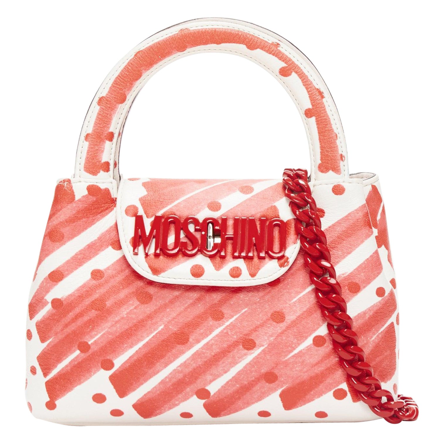 MOSCHINO Jeremy Scott 2019 Runway red white scribble marker crossbody bag