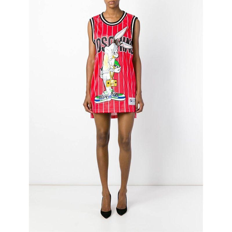 Red Moschino Jeremy Scott Bugs Bunny Tank Top Jersey Mini Dress Looney Tunes Medium For Sale