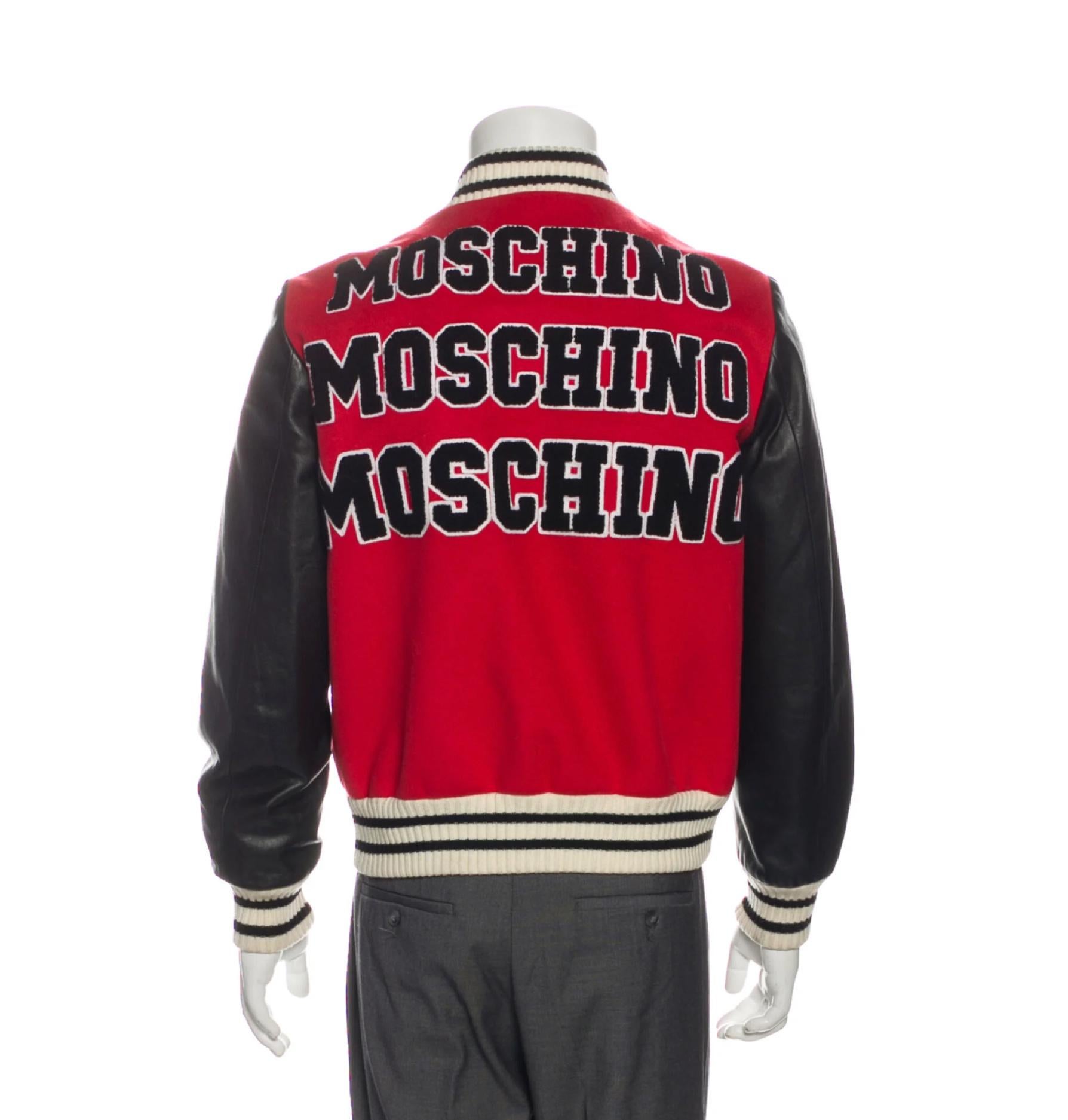 Moschino Jeremy Scott Couture Leather Varsity Jacket (Medium) For Sale