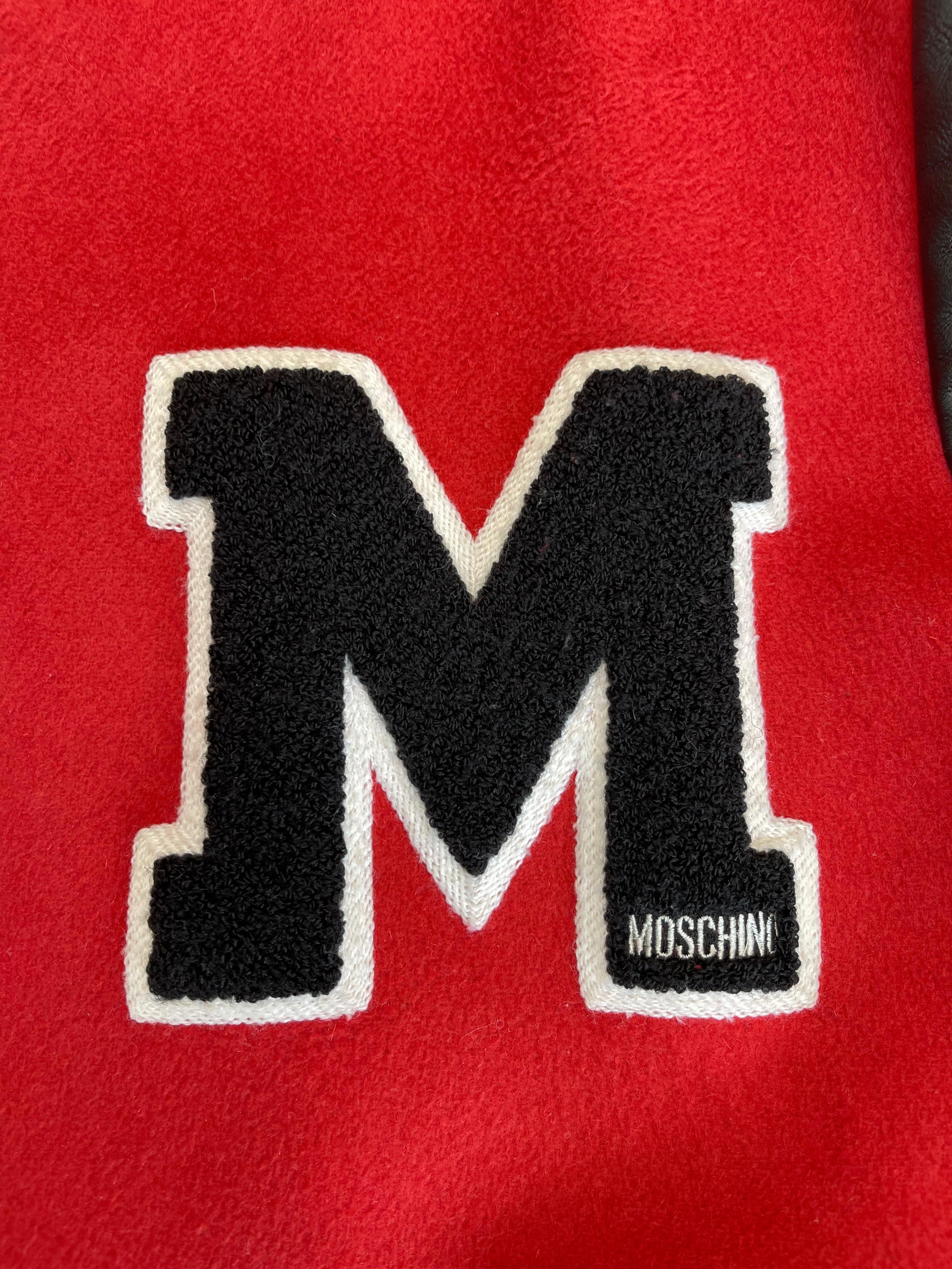 Men's Moschino Jeremy Scott Couture Leather Varsity Jacket (Medium) For Sale