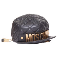 MOSCHINO Jeremy Scott diamond quilted leather gold baseball cap top handle bag