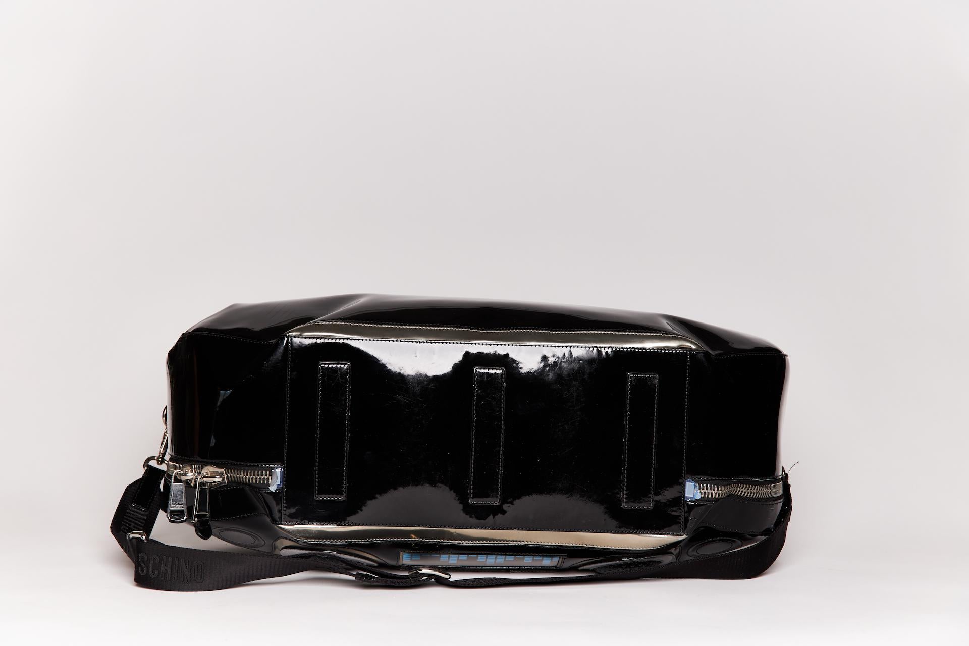 Nero Moschino Jeremy Scott - Borsa oversize in pelle di vitello laminata con brevetto Boombox