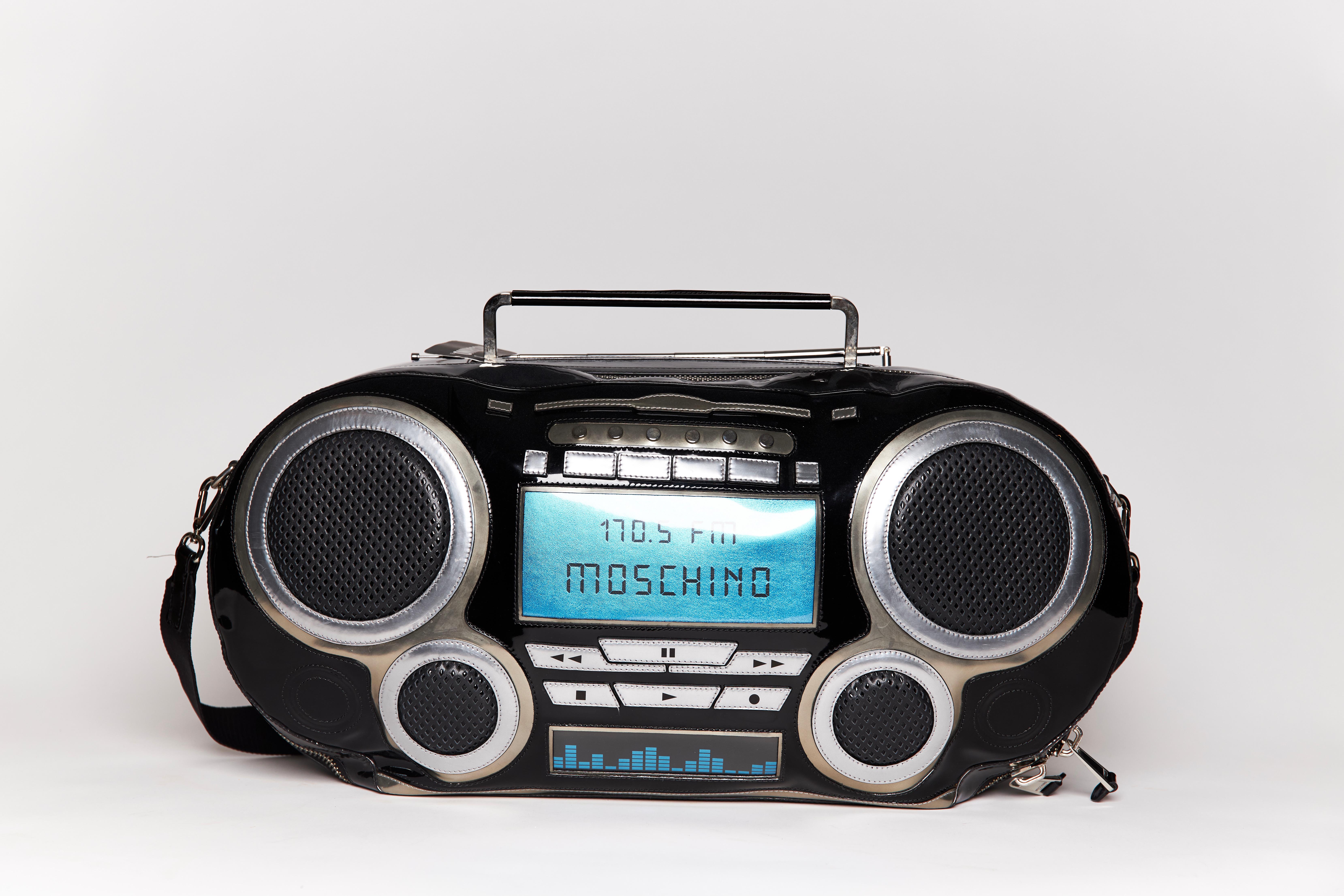 da uomo o donna Moschino Jeremy Scott - Borsa oversize in pelle di vitello laminata con brevetto Boombox