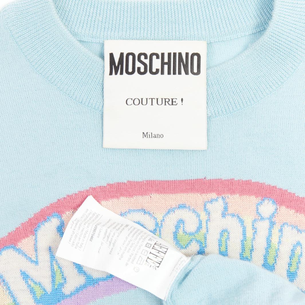 MOSCHINO Jeremy Scott Pull My Little Pony bleu logo arc-en-ciel S en vente 3