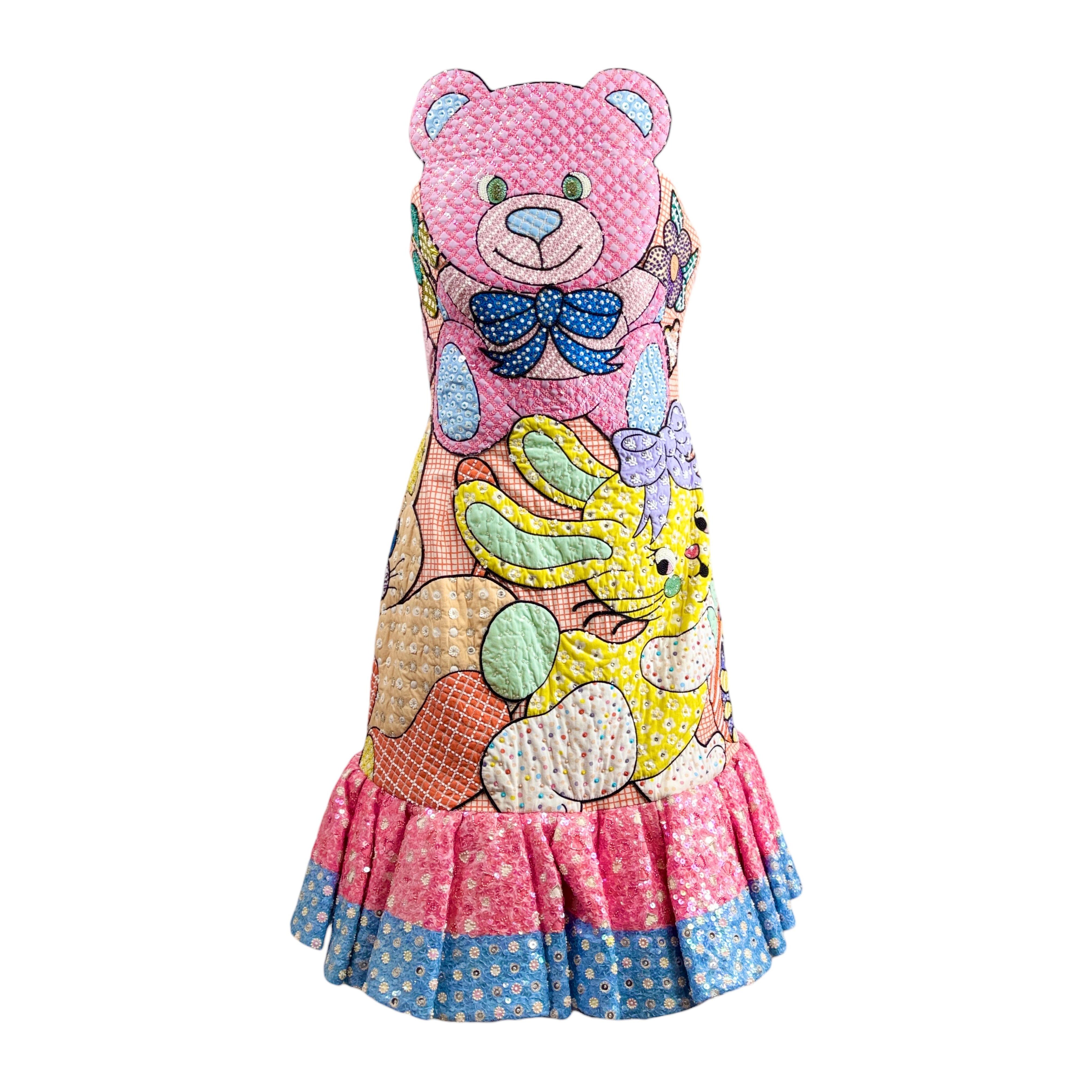 Pre-owned Jeremy Scott Moschino  Spring 2022 Look 45 Multicolored Patchwork Toy Dress In Sand