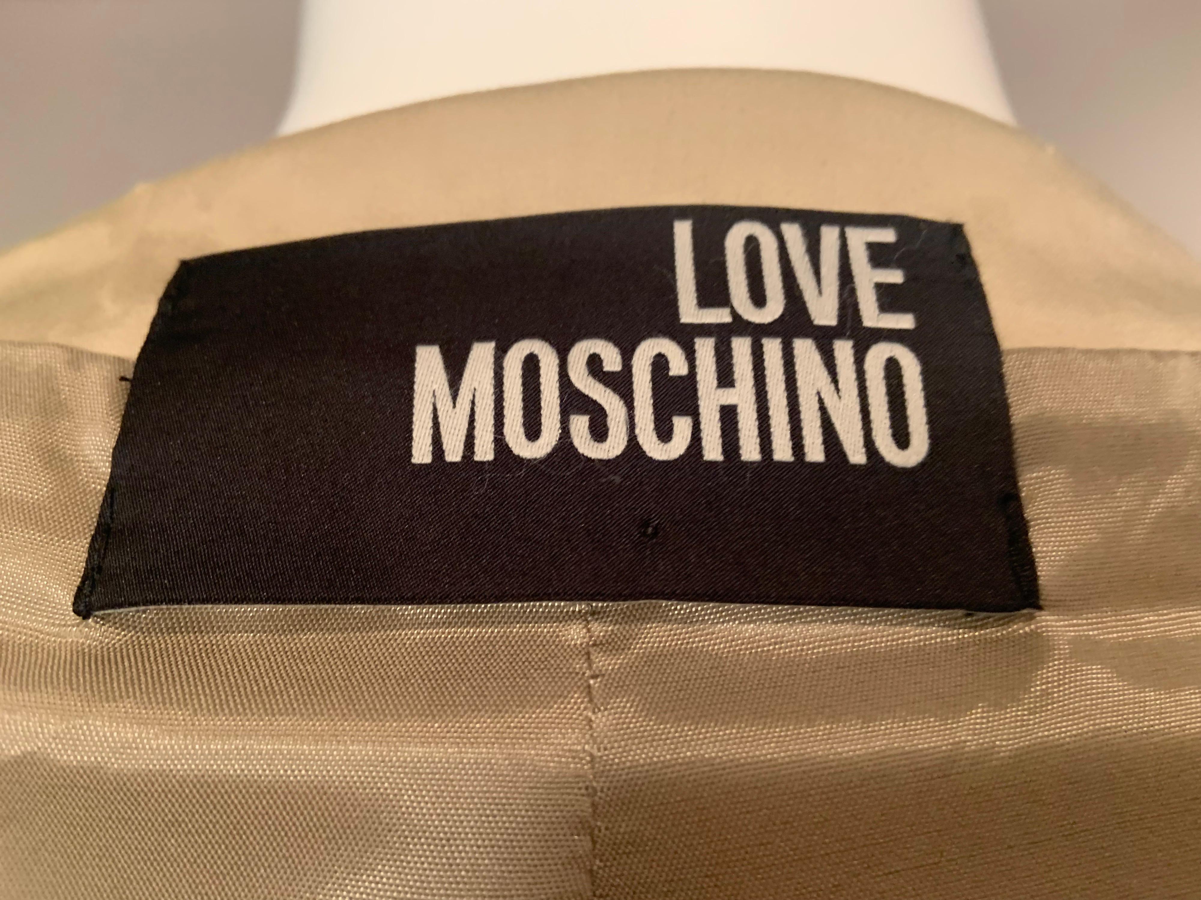 Giacca Moschino in cotone color kaki con colletto e polsini con perline colorate in vendita 6
