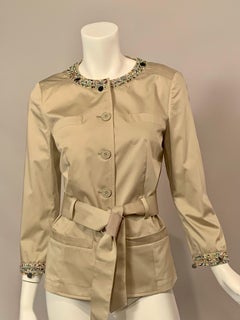 Moschino Khaki Cotton Jacket with Colorful Beaded Collar and Cuffs