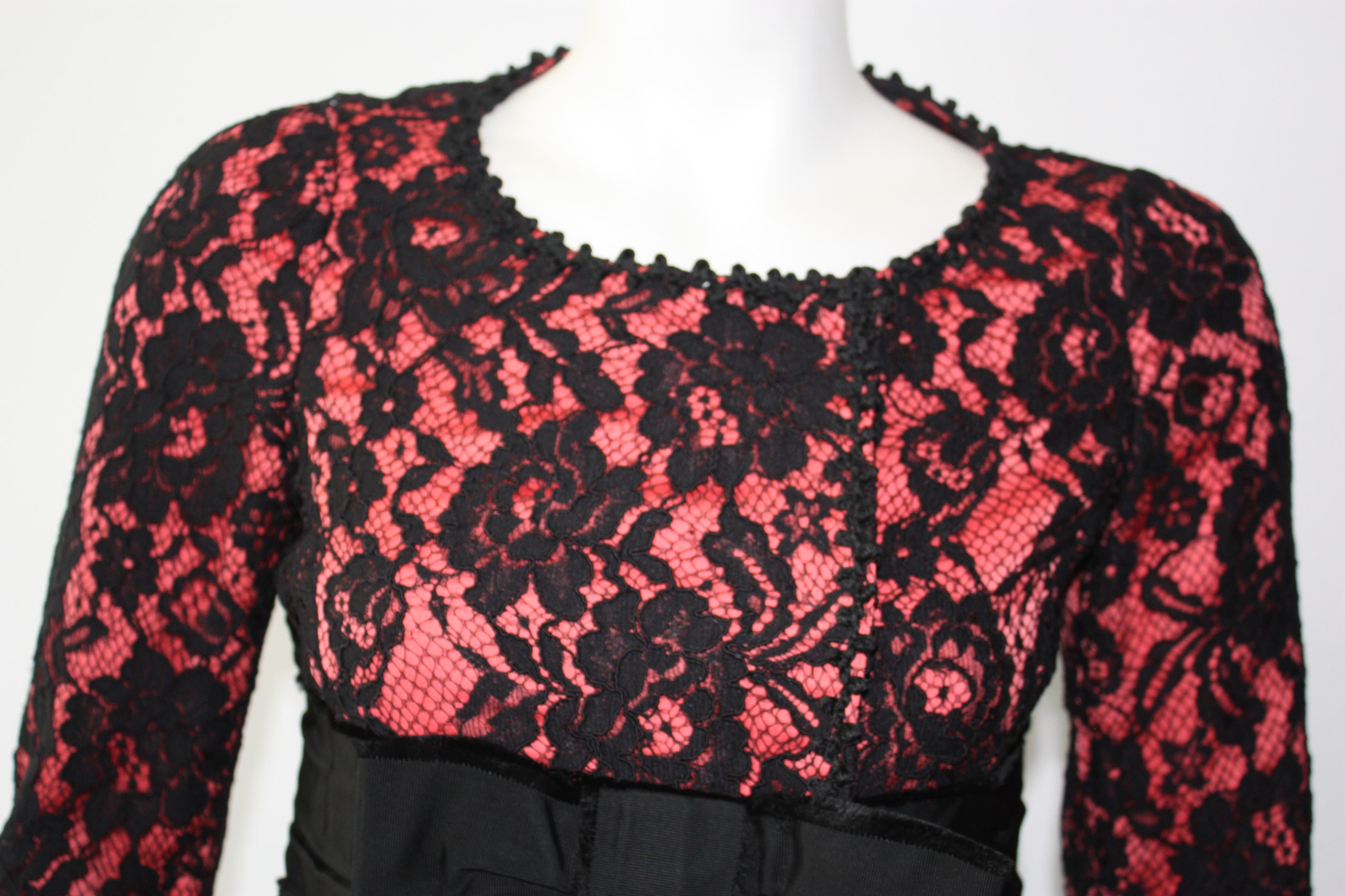 Moschino Lace Black and Pink Waist Coat with Bow Size 6  In Excellent Condition In Thousand Oaks, CA