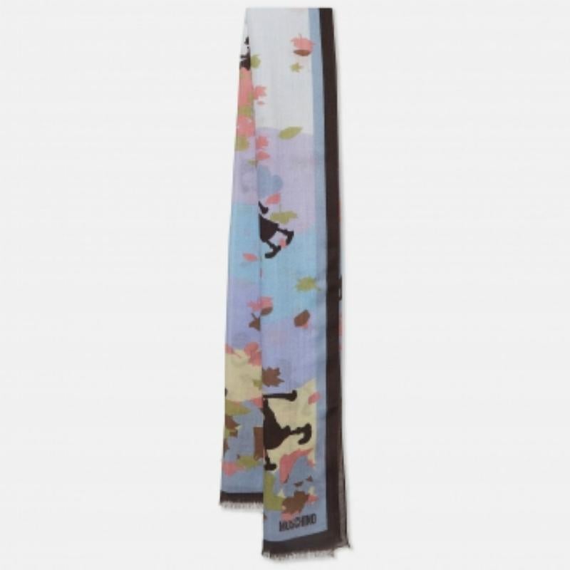 Gris Echarpe en laine imprimée Moschino Larioseta X Popeye Blue en vente
