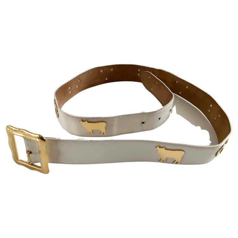Moschino Vintage Gold Leather Belt with Silver Heart Buckle Vintage Moschino Leather Belt Circa 1987 Women main image 2