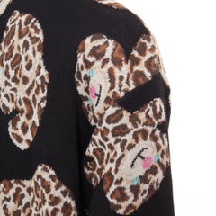MOSCHINO Leopard Teddy black brown virgin wool knit long cardigan IT38 XS