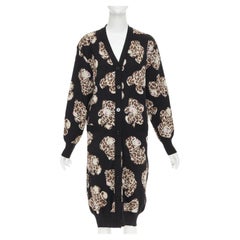 MOSCHINO Leopard Teddy black brown virgin wool knit long cardigan IT38 XS