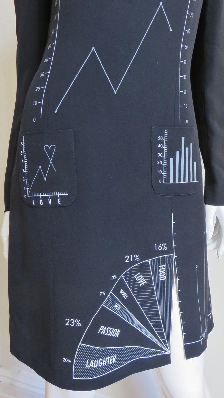 Moschino Charts and Graphs Screen Print Dress In Good Condition For Sale In Water Mill, NY