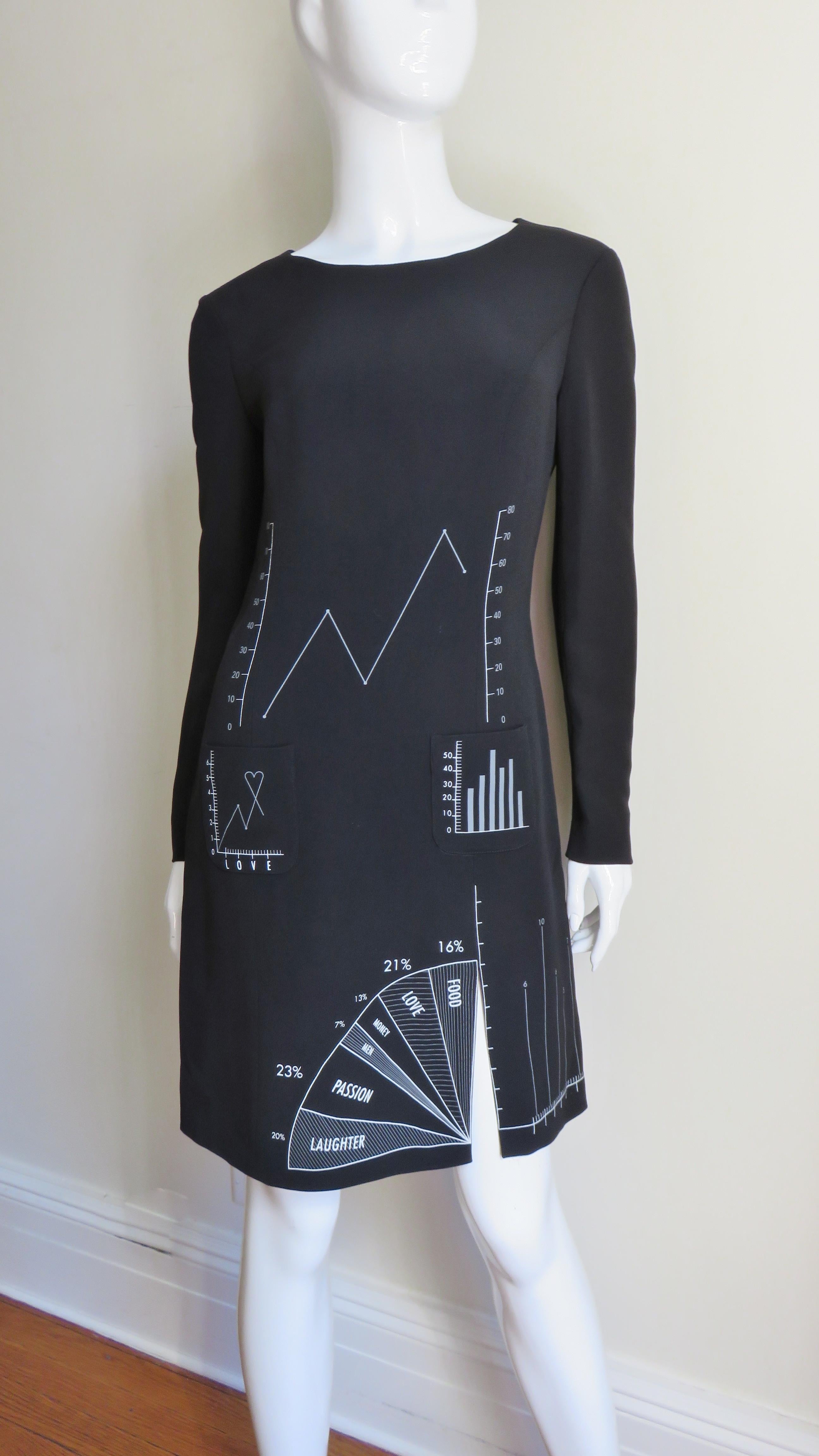 Black Moschino Love Charts and Graphs Screen Print Dress