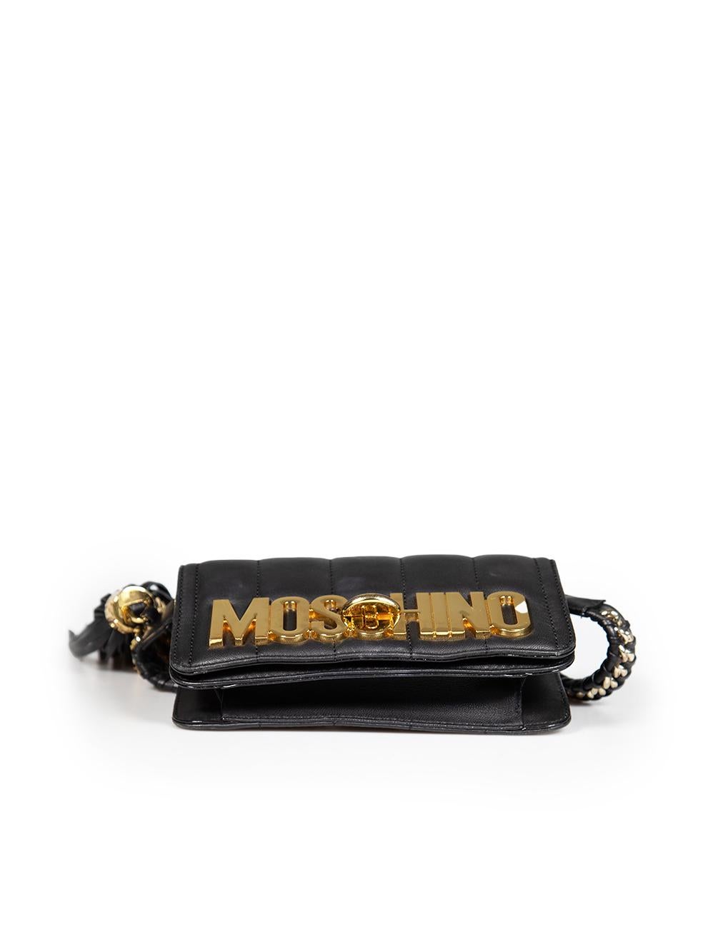 Women's Moschino Limited Edition Black Leather Skull Chain Shoulder Bag