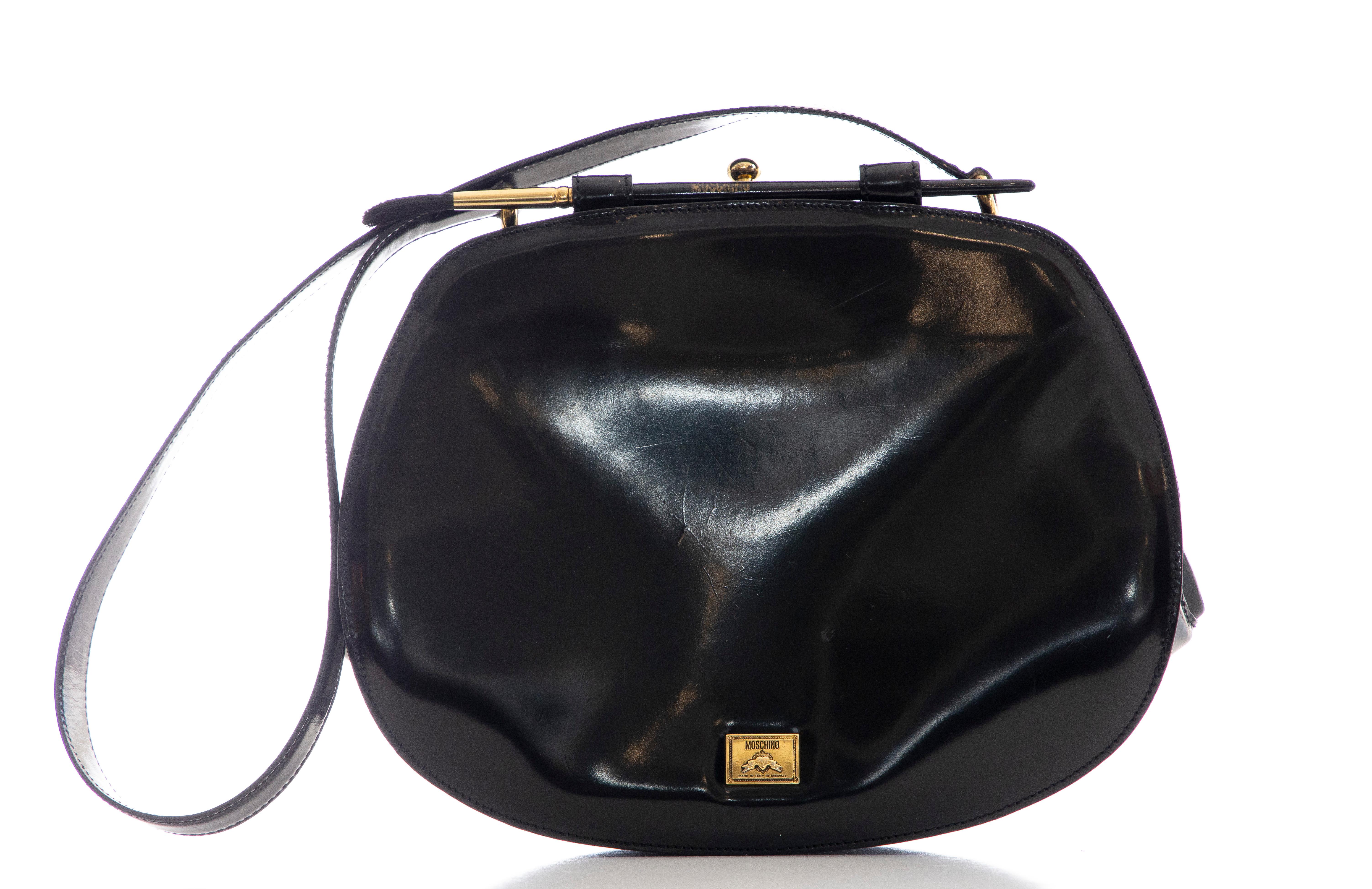 Moschino Limited Edition Black Patent Artist's Palette Handbag, Circa: 1990's In Excellent Condition In Cincinnati, OH