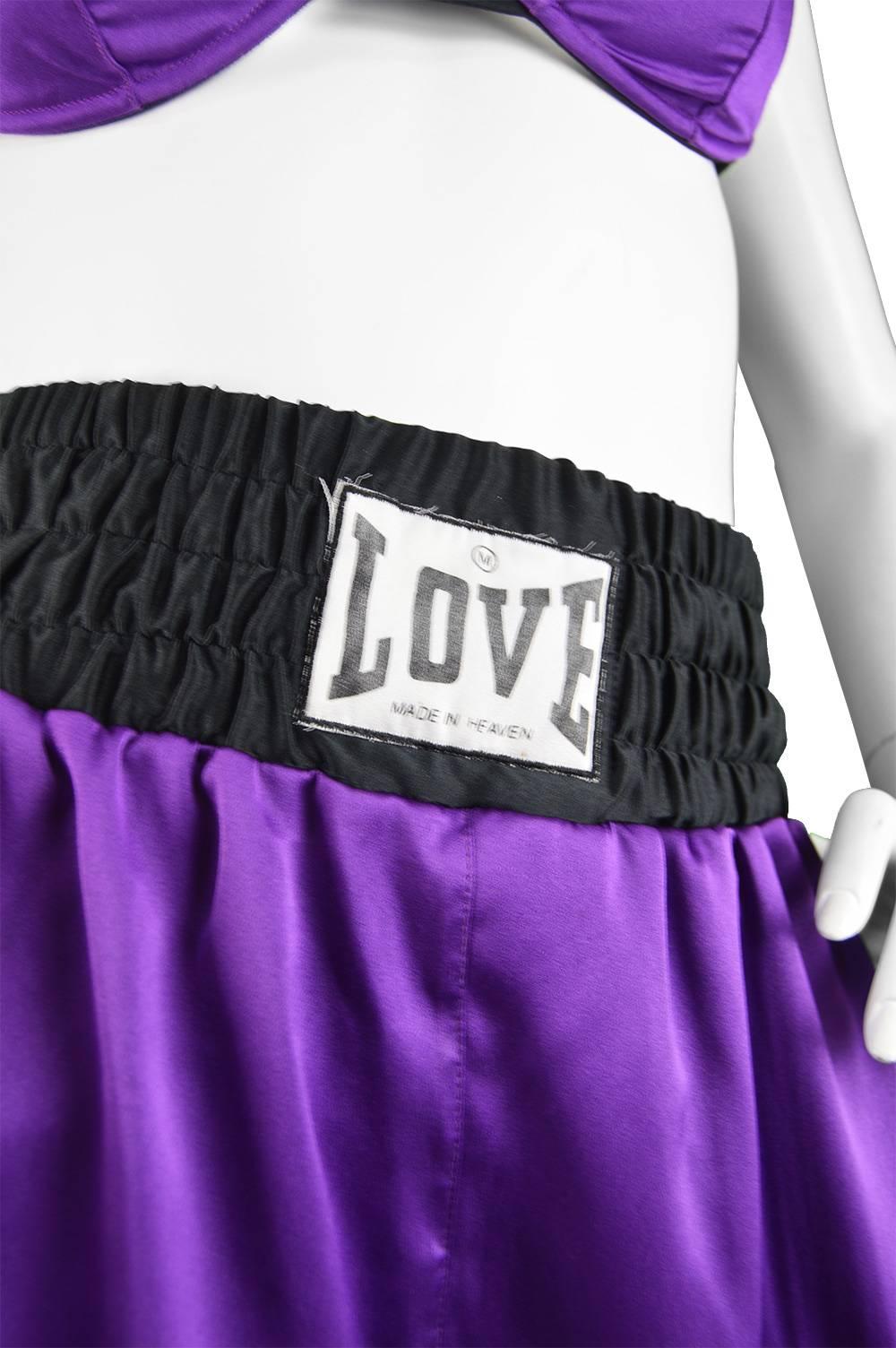 Moschino Lingerie Vintage 1990s Purple Satin Bra & Boxer Style Shorts Set In Excellent Condition In Doncaster, South Yorkshire