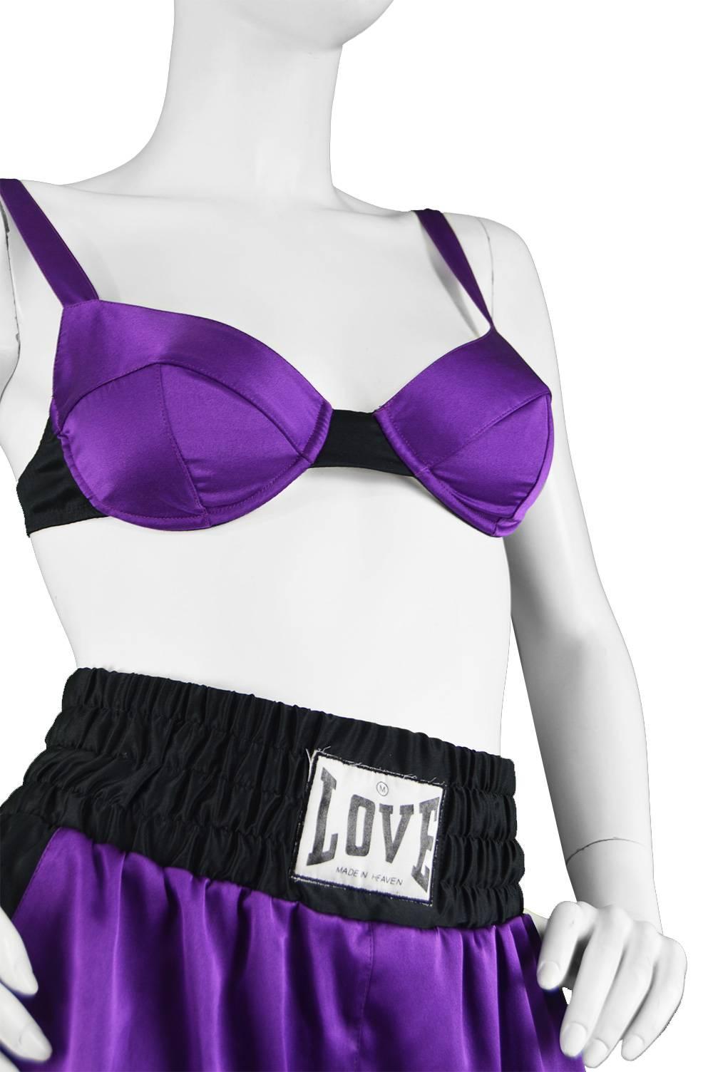 Moschino Lingerie Vintage 1990s Purple Satin Bra & Boxer Style Shorts Set 1