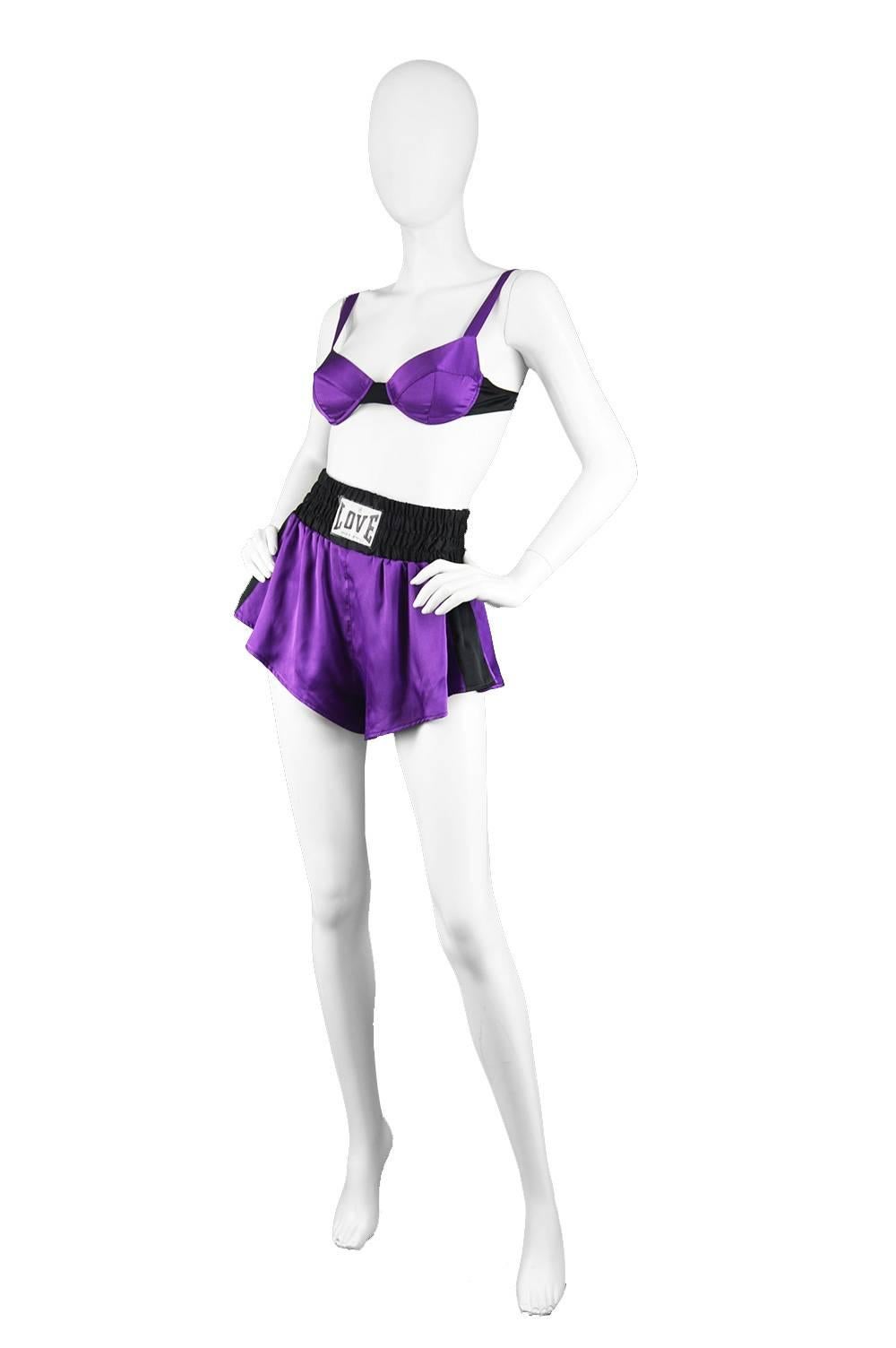 Moschino Lingerie Vintage 1990s Purple Satin Bra & Boxer Style Shorts Set 2