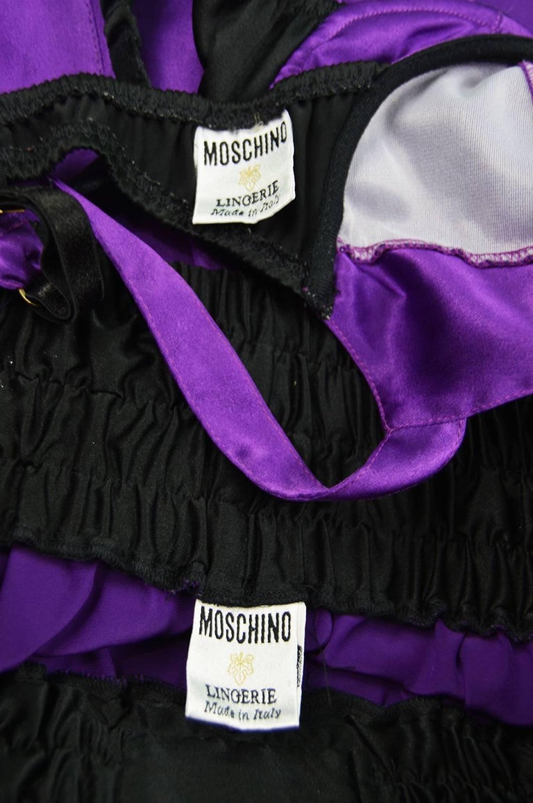 Moschino Lingerie Vintage 1990s Purple Satin Bra and Boxer Style Shorts