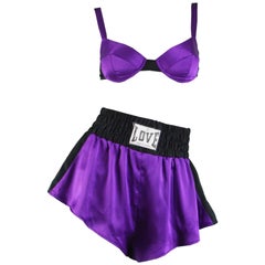 Moschino Lingerie Vintage 1990s Purple Satin Bra & Boxer Style Shorts Set