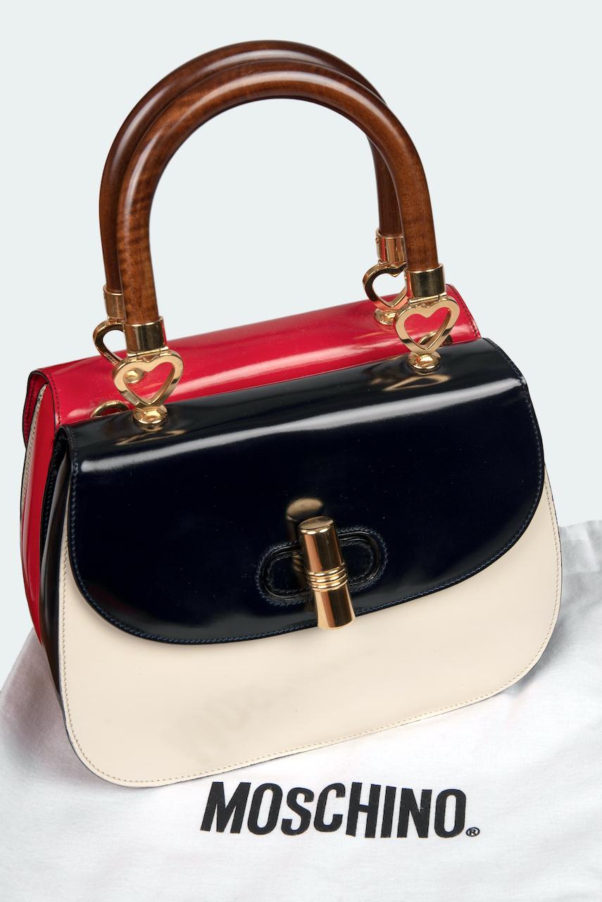 MOSCHINO Lipstick & Compact Color Block Top Handle Double Bag & Strap, c. 1991 13