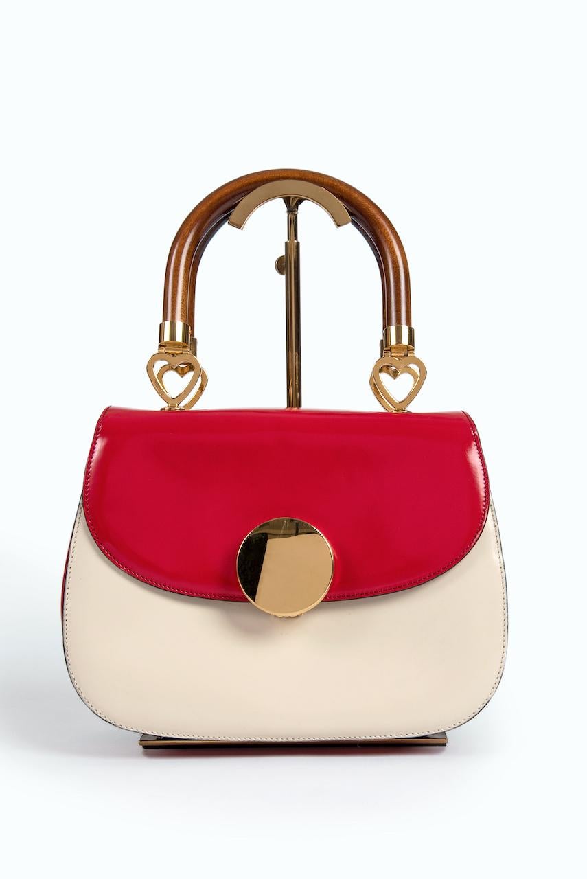 MOSCHINO Lipstick & Compact Color Block Top Handle Double Bag & Strap, c. 1991 In Good Condition In Munich, DE