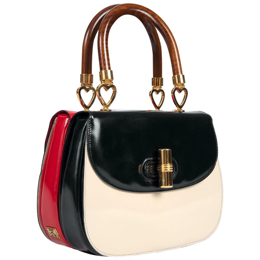 MOSCHINO Lipstick & Compact Color Block Top Handle Double Bag & Strap, c. 1991