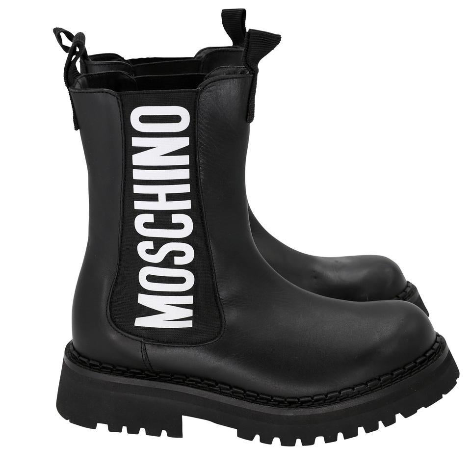 Women's Moschino Logo 7 Leather Commando Short Boots MC-0819P-0002 For Sale