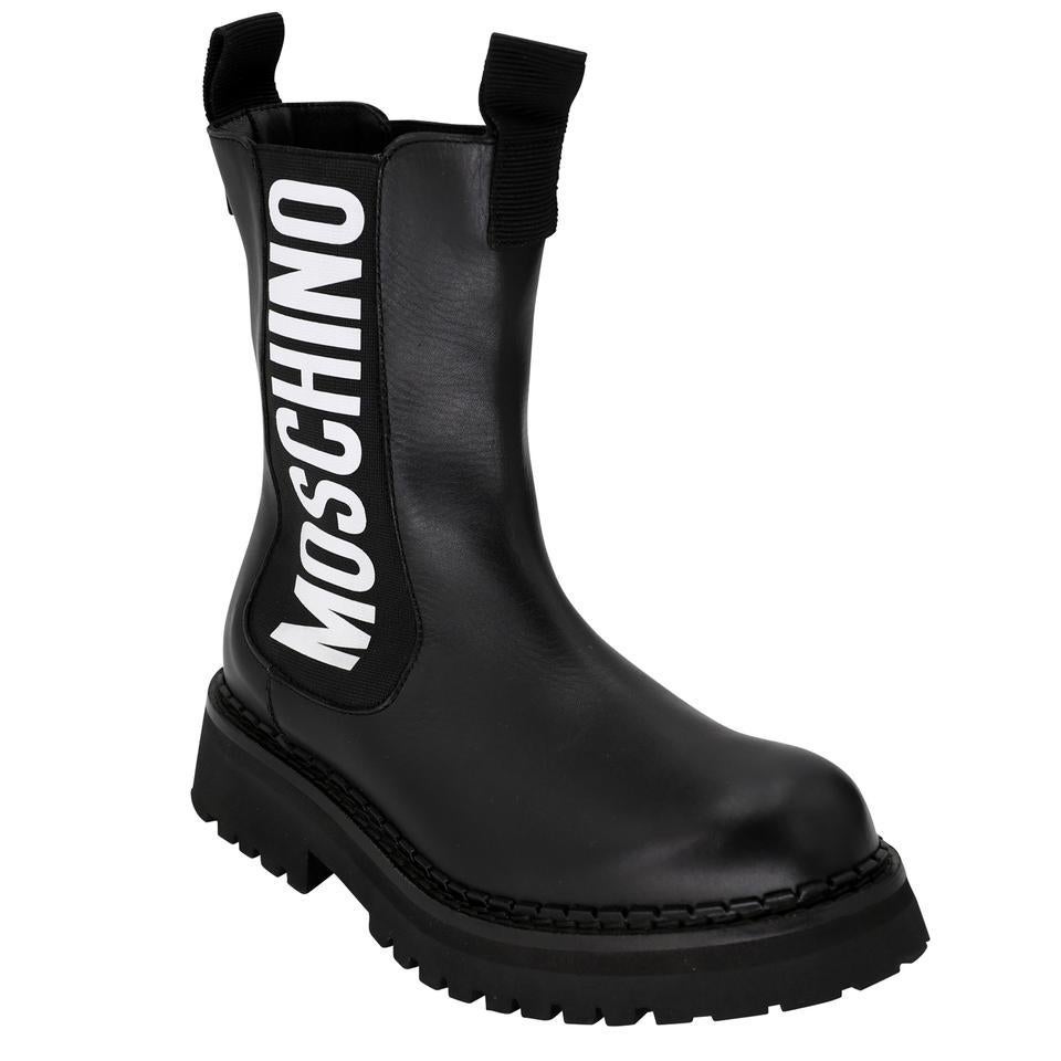 Moschino Logo 7 Leather Commando Short Boots MC-0819P-0002 For Sale 1