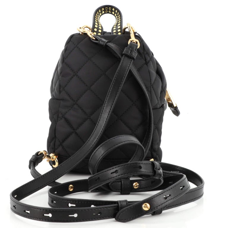 Moschino Black Quilted Mini Backpack with Gold Studded Logo Moschino Logo Mini Backpack Quilted Black × Gold Adjustable  main image 3