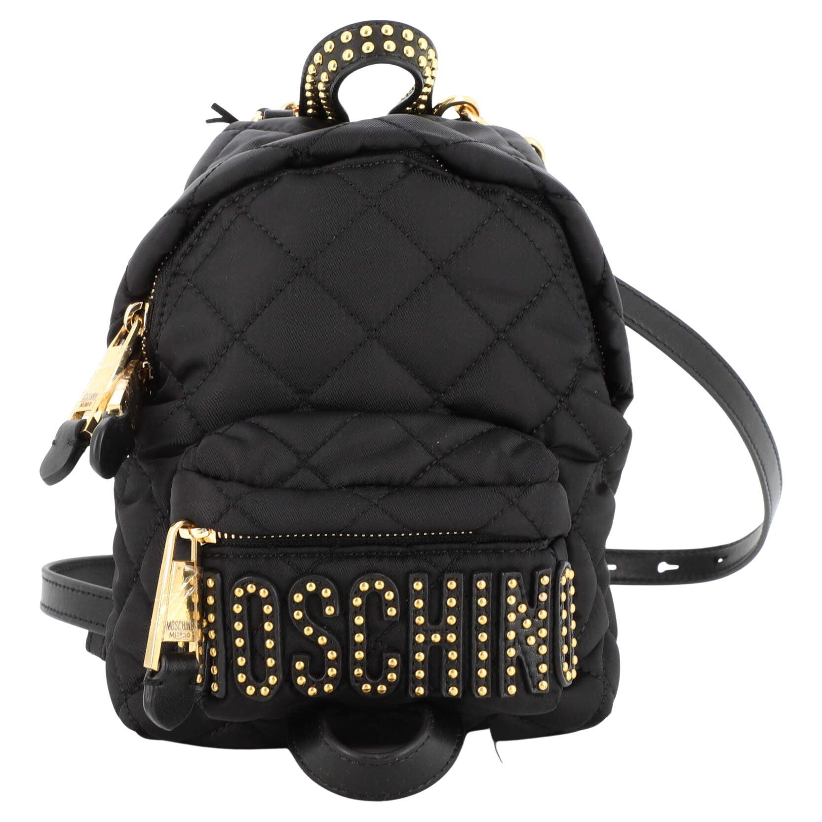 Moschino Logo Backpack Studded Quilted Nylon Mini For Sale at 1stDibs