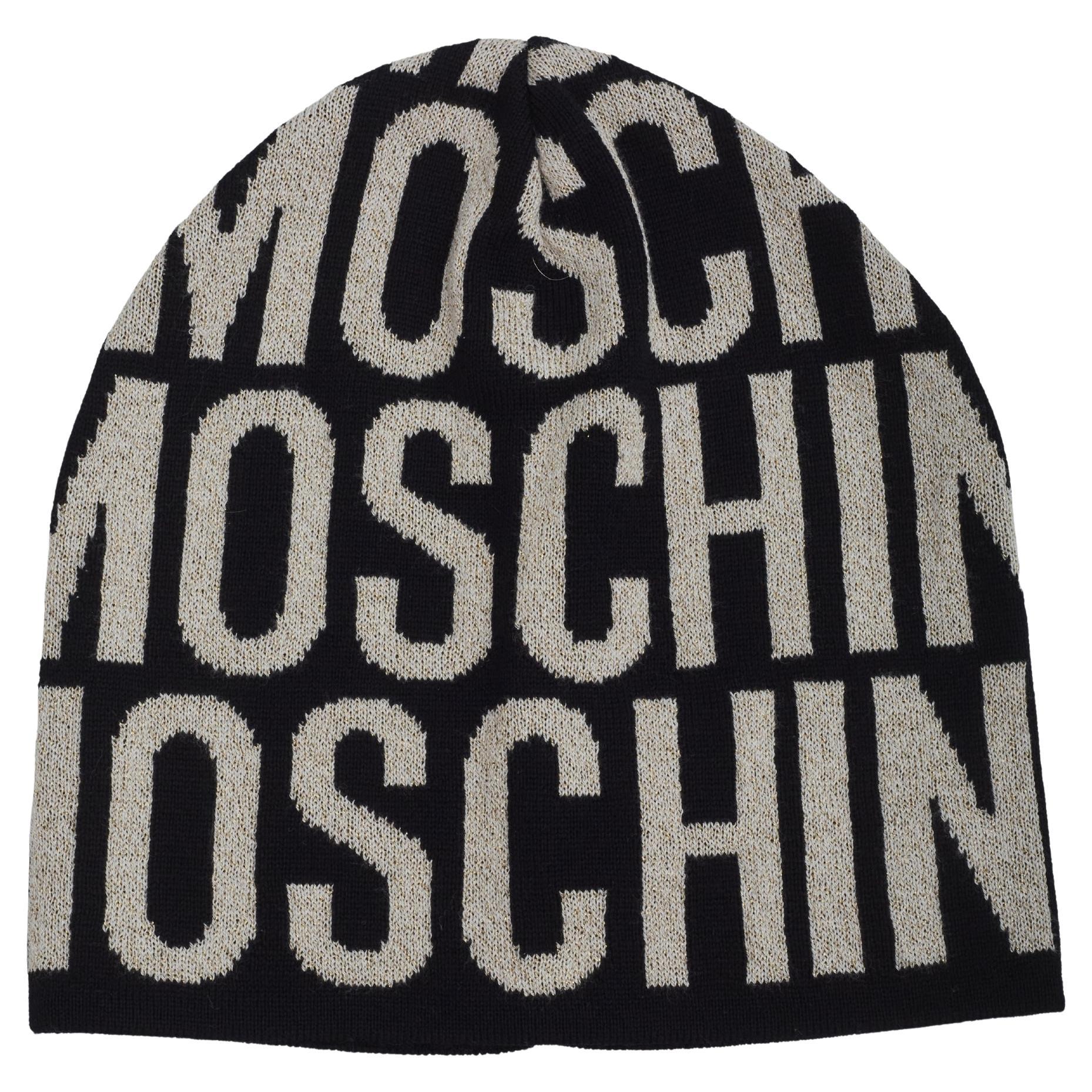 Moschino Logo Weißer und schwarzer Beanie