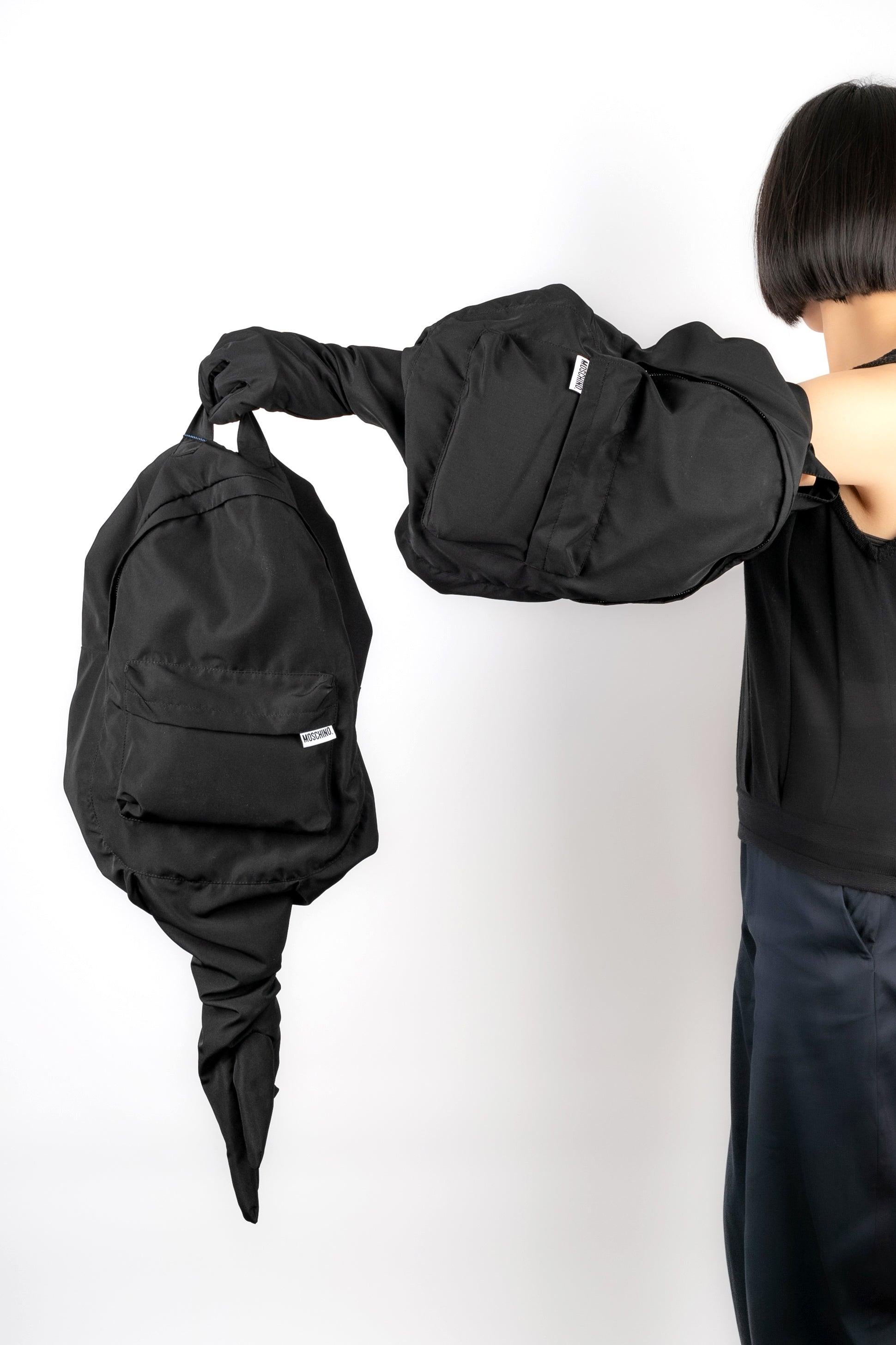 Moschino Long Black Canvas Glove Bag In Excellent Condition For Sale In SAINT-OUEN-SUR-SEINE, FR