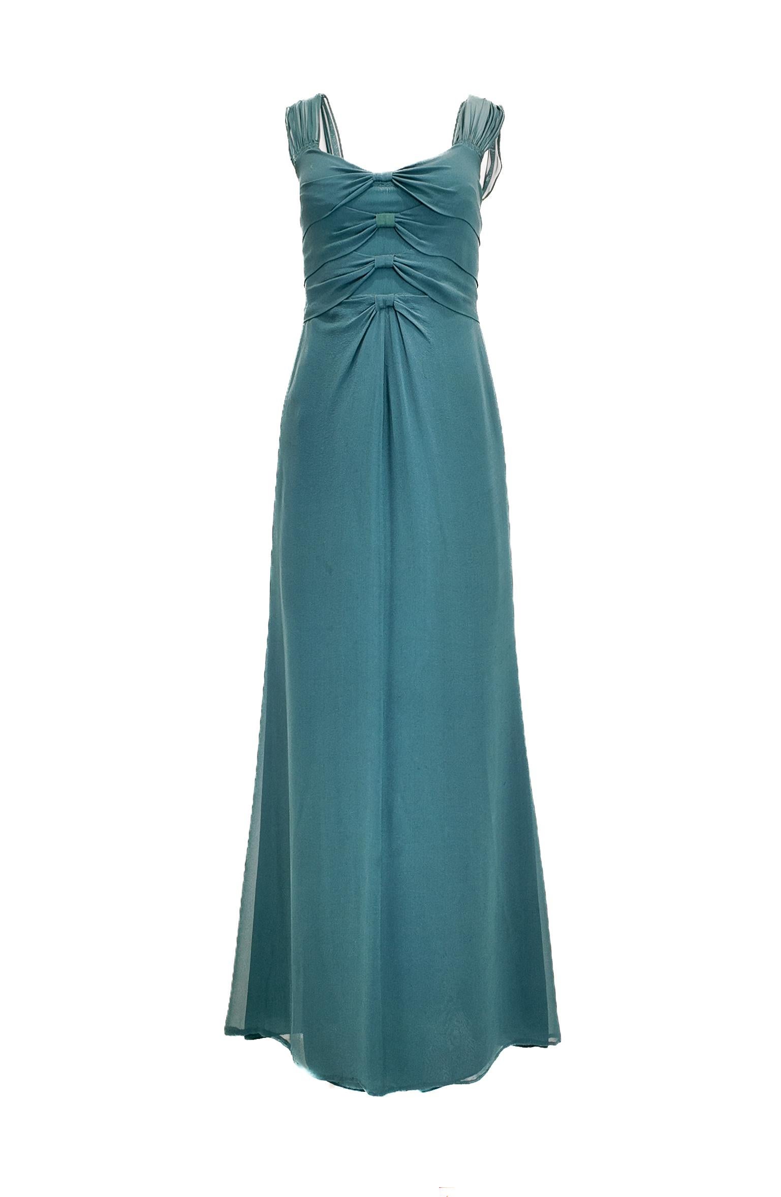 Moschino Vestido formal largo con lazo en forma de A en color verde azulado en Bueno estado para la venta en Los Angeles, CA