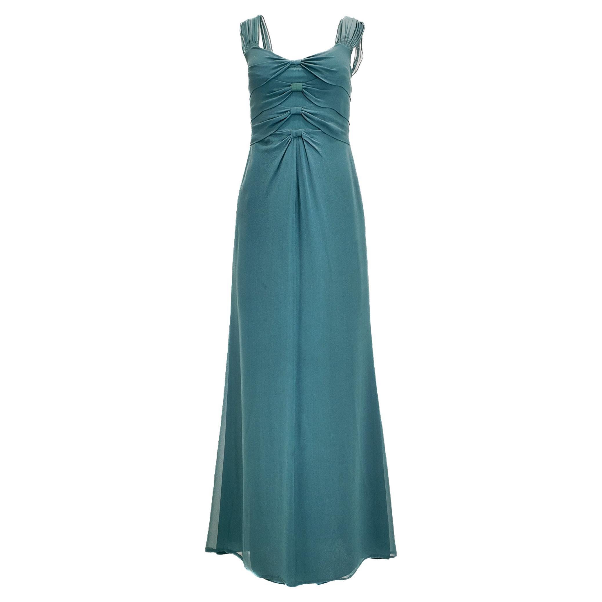 Moschino Vestido formal largo con lazo en forma de A en color verde azulado en venta