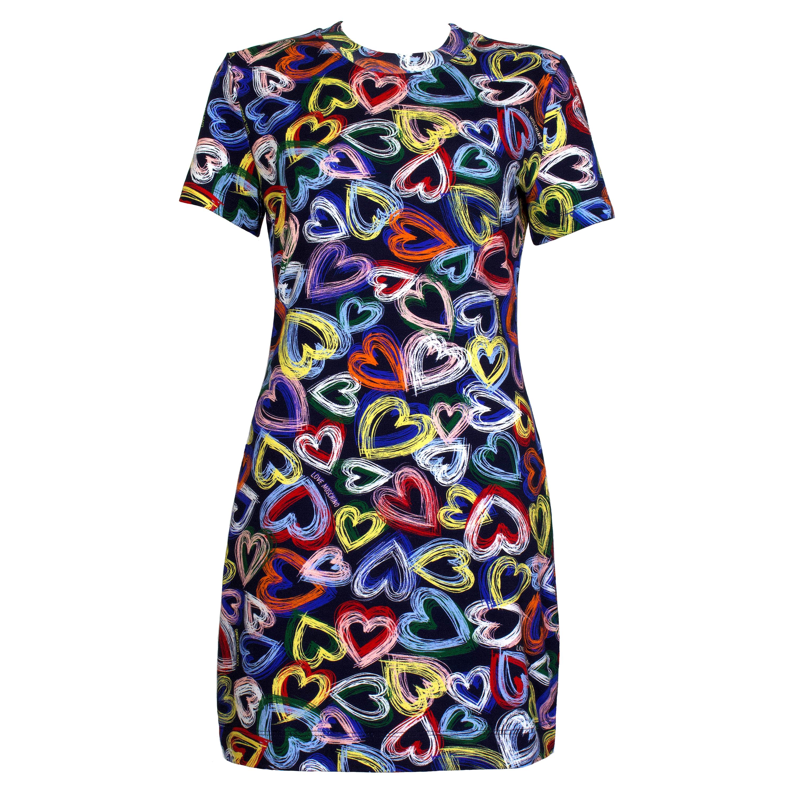 Moschino Love - ‘Multi Heart’ Dress - 'Love Moschino’ Print - Ribbed Collar NEW