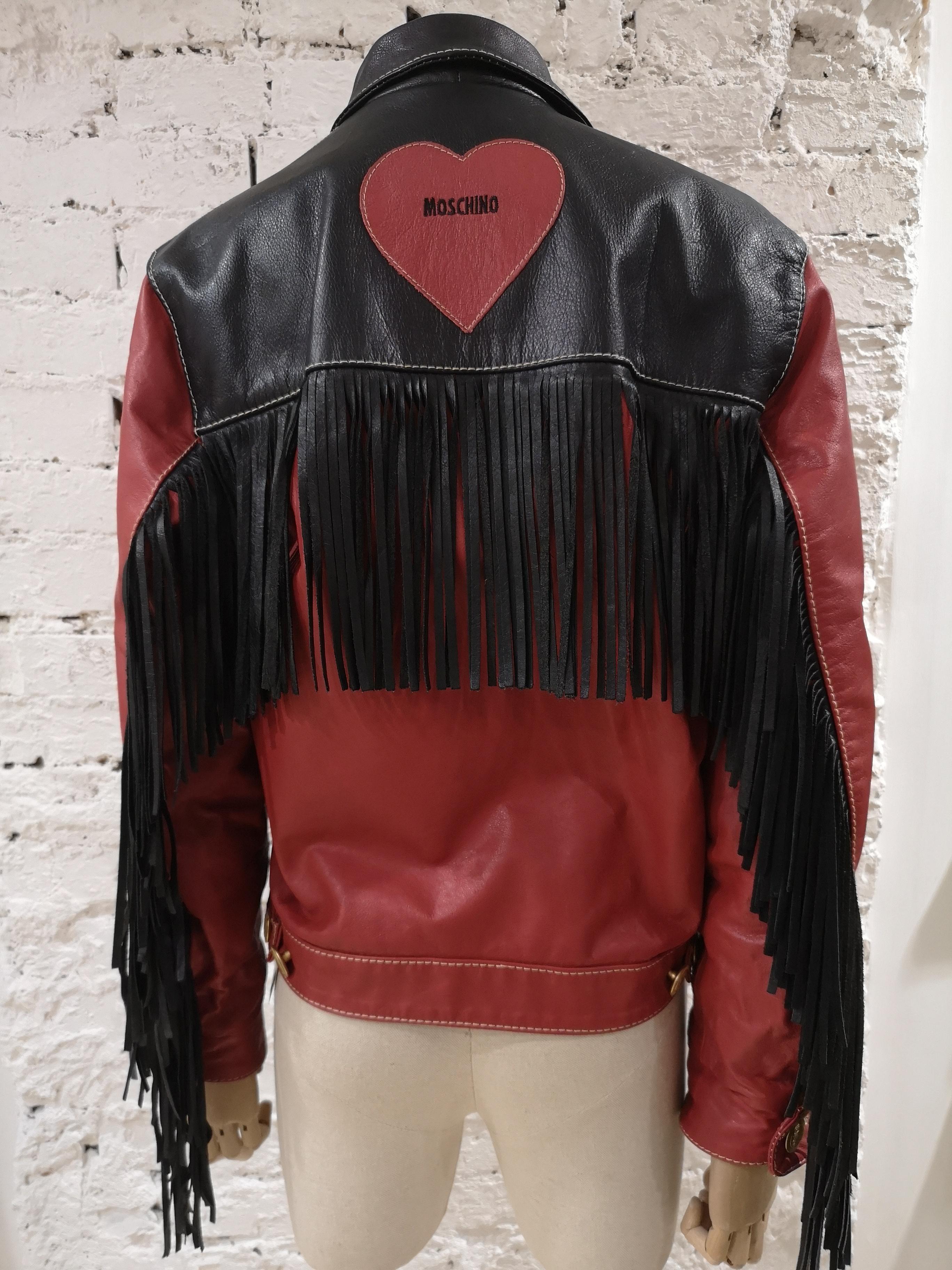 Moschino Love Red Black Leather fringes jacket 6