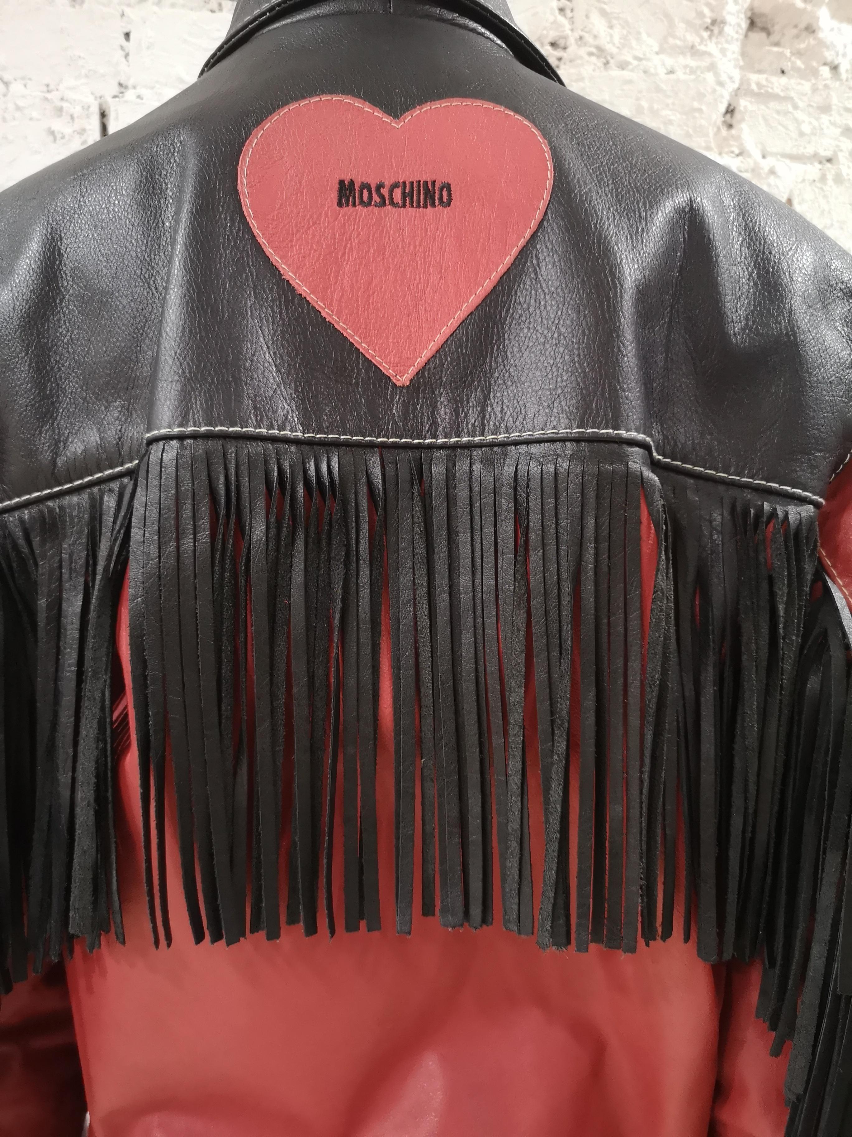 Moschino Love Red Black Leather fringes jacket 7