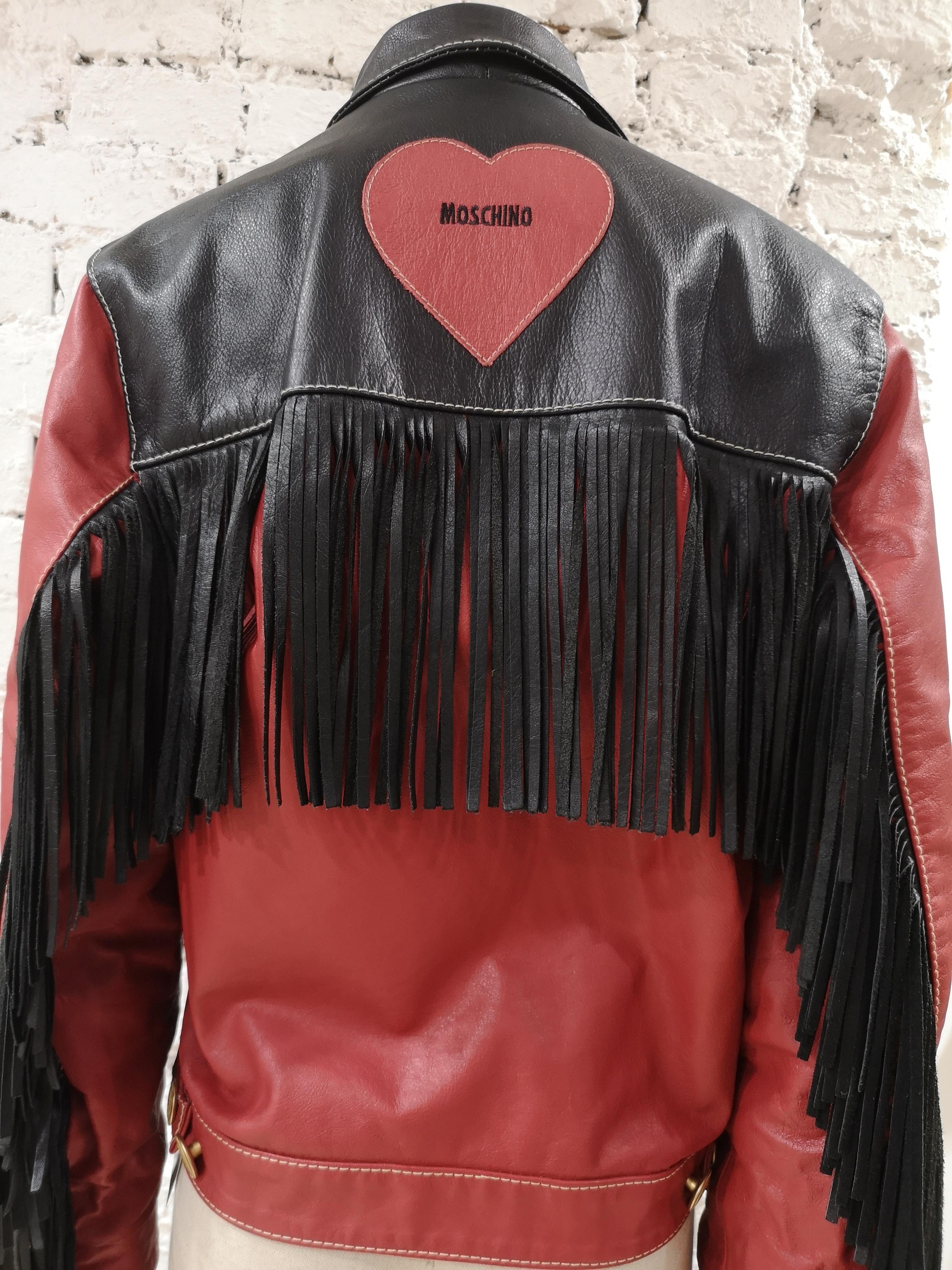 Moschino Love Red Black Leather fringes jacket 8