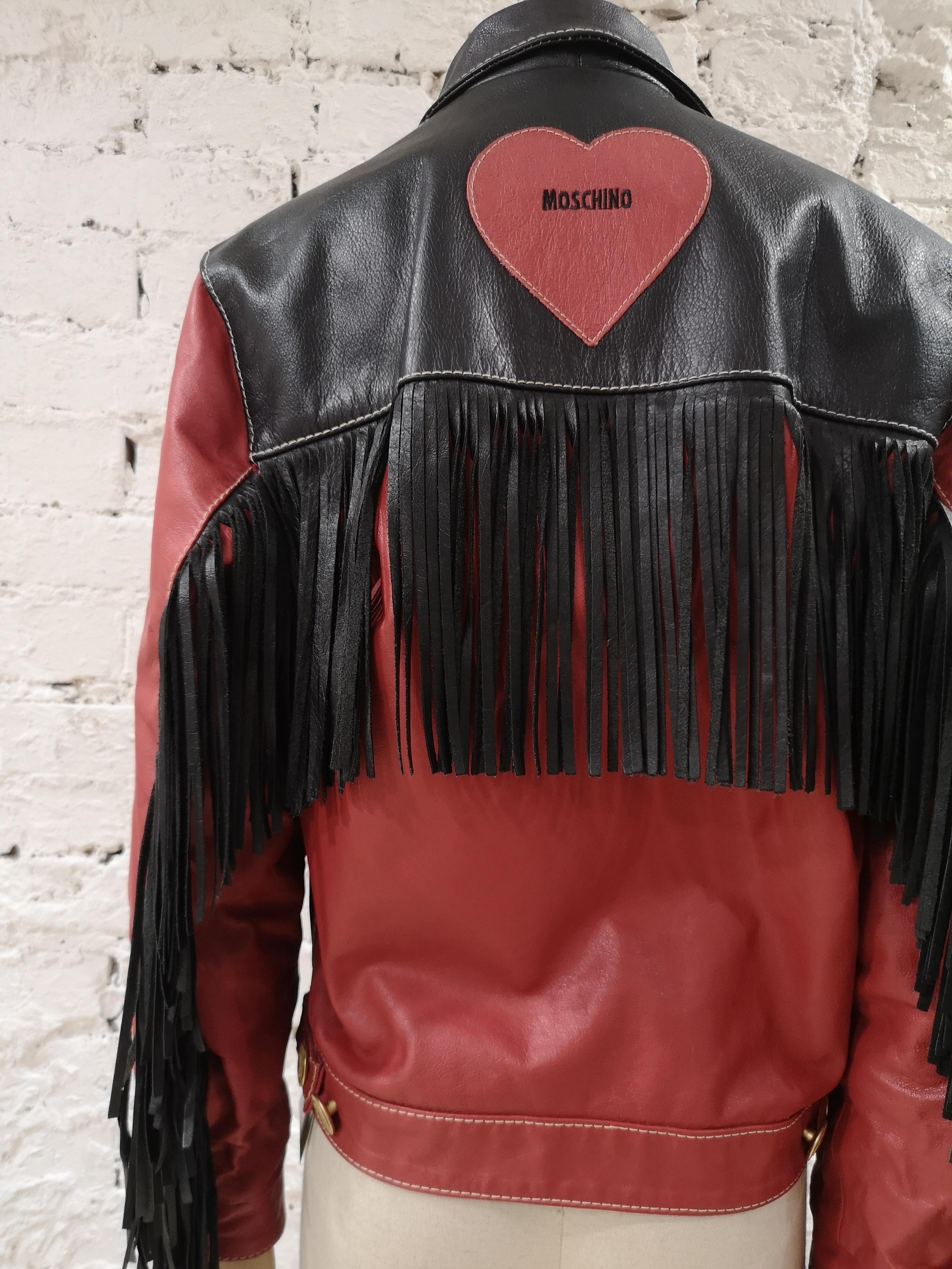 Moschino Love Red Black Leather fringes jacket 9