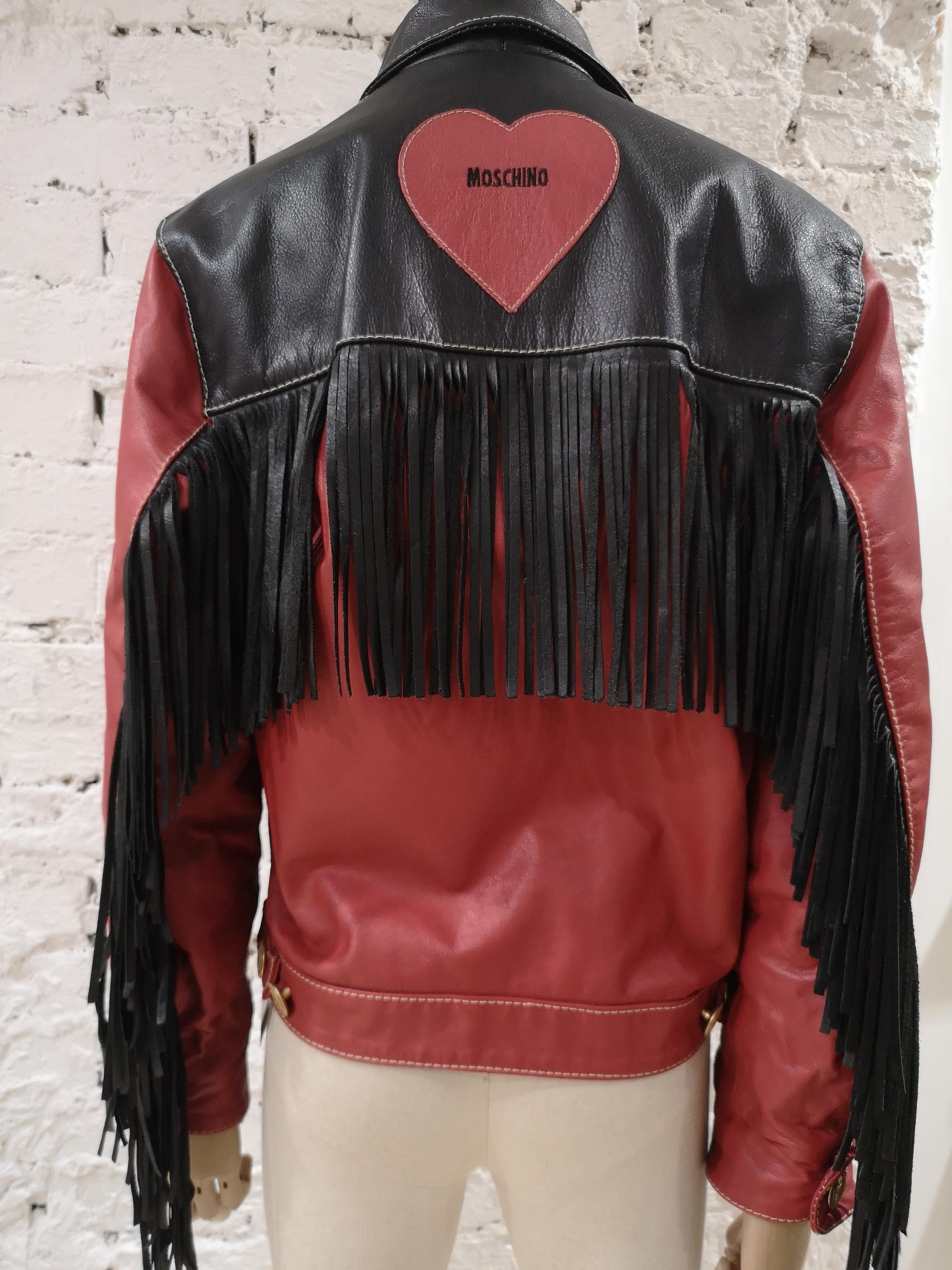 Moschino Love Red Black Leather fringes jacket 10