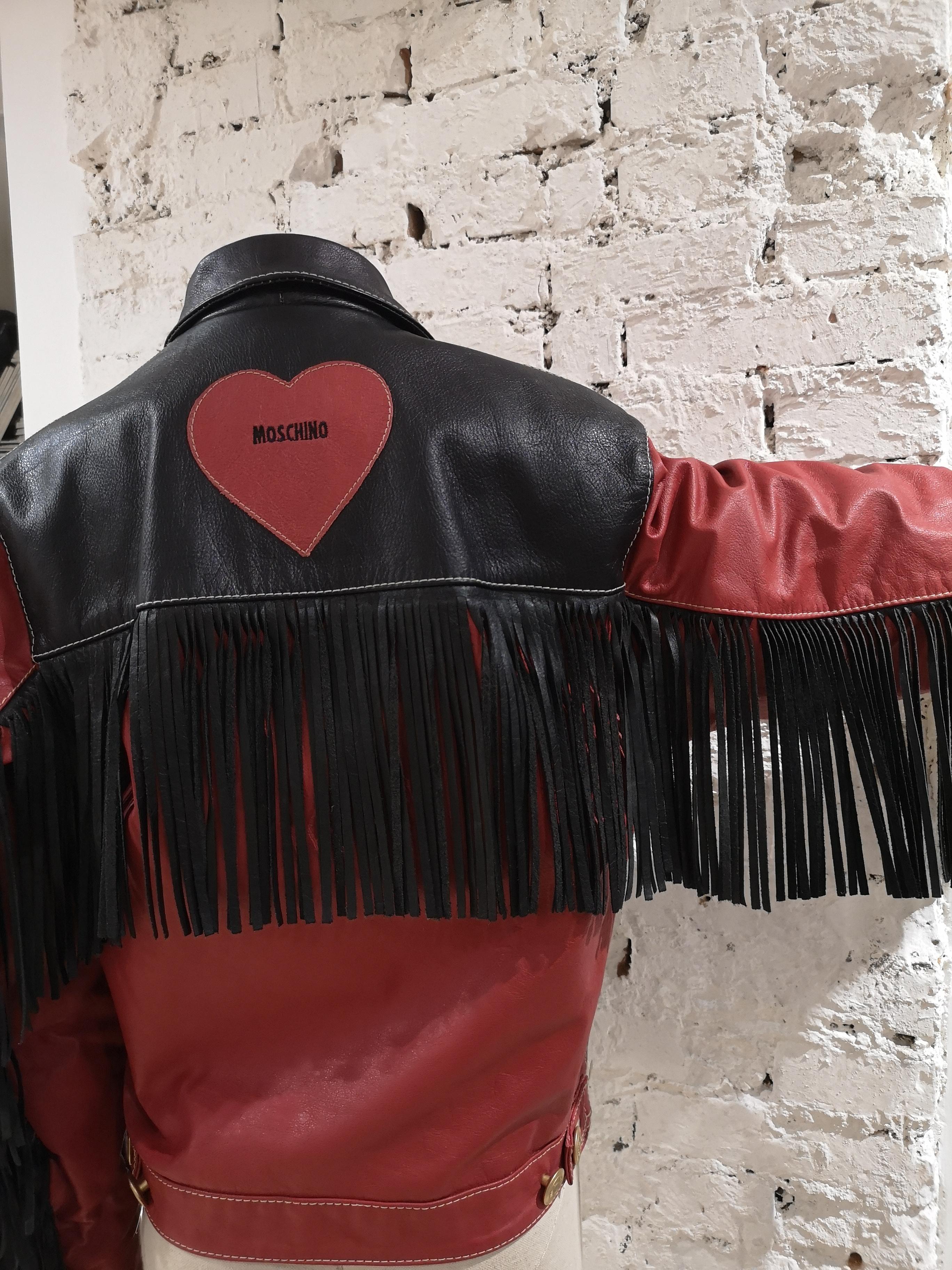 Moschino Love Red Black Leather fringes jacket 11