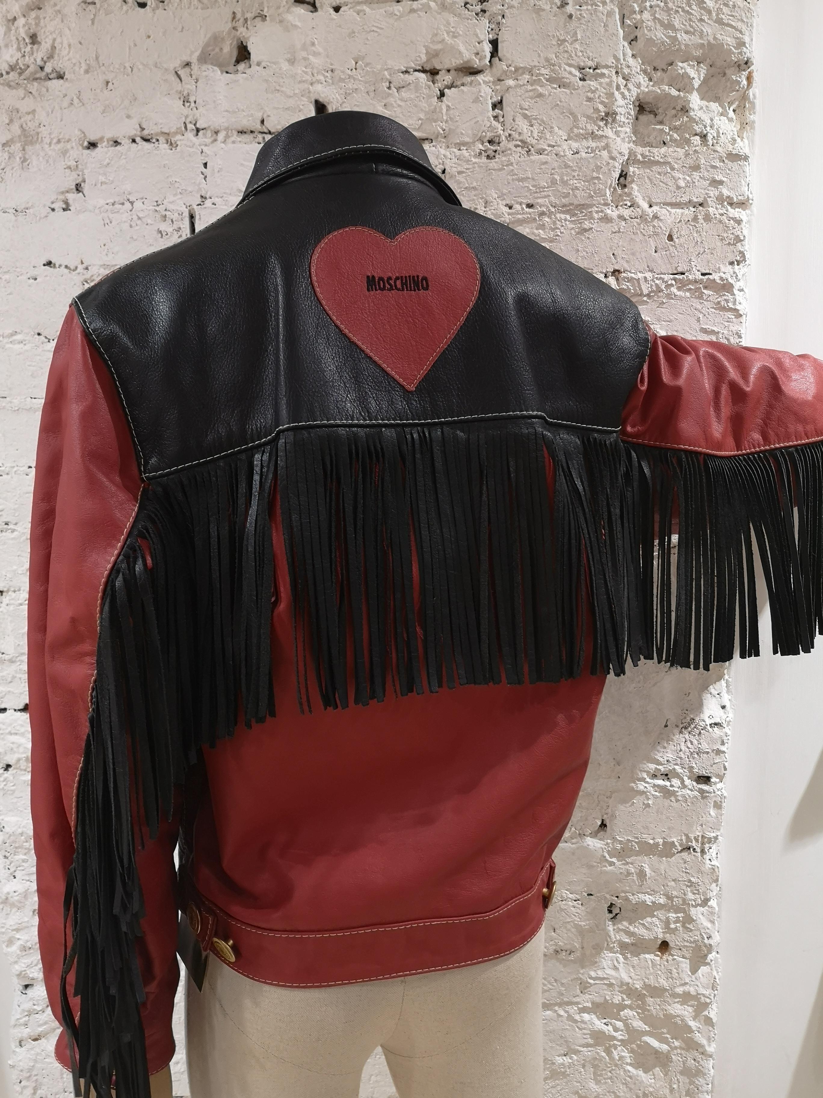 Moschino Love Red Black Leather fringes jacket 12