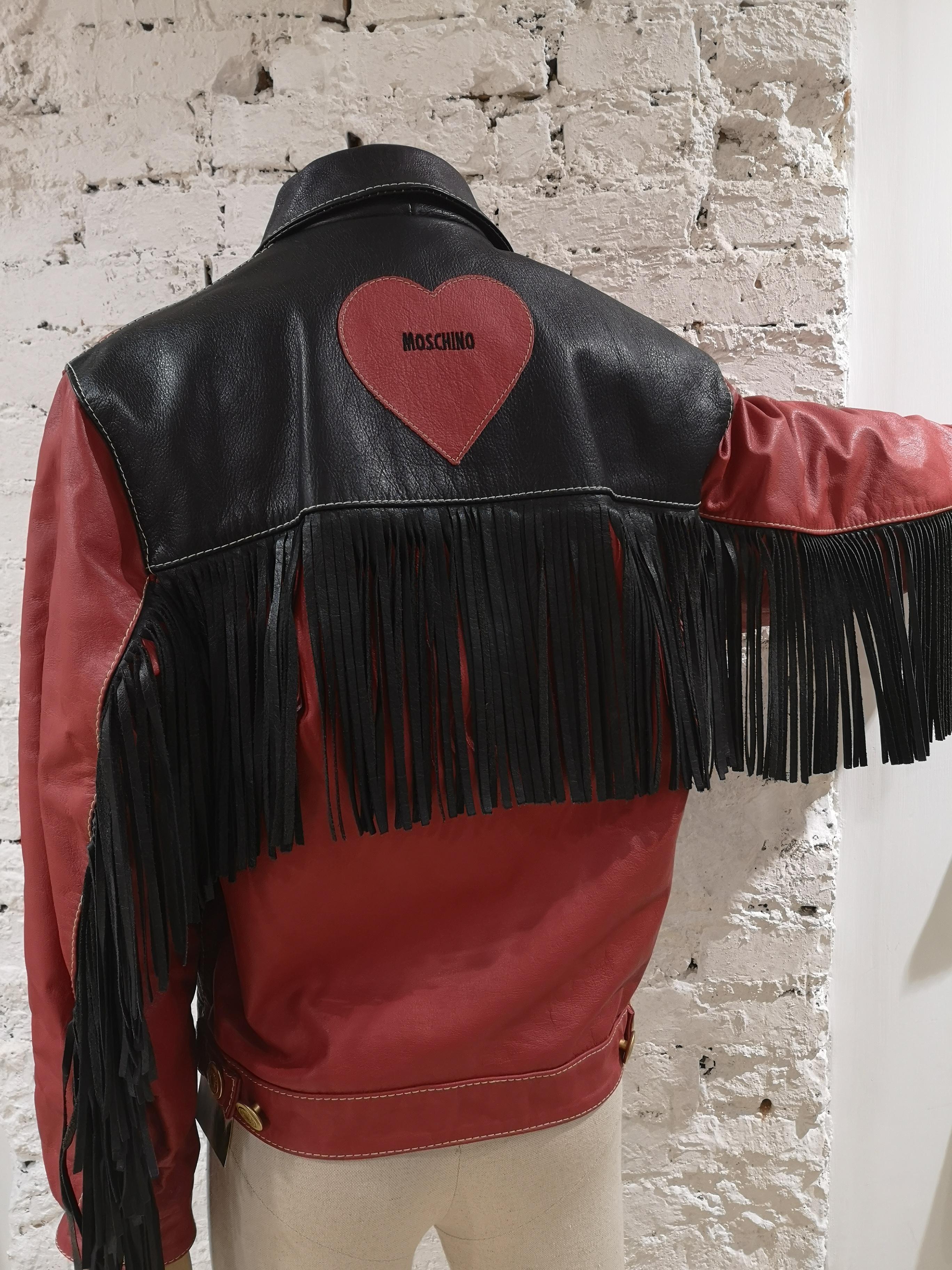 Moschino Love Red Black Leather fringes jacket 13