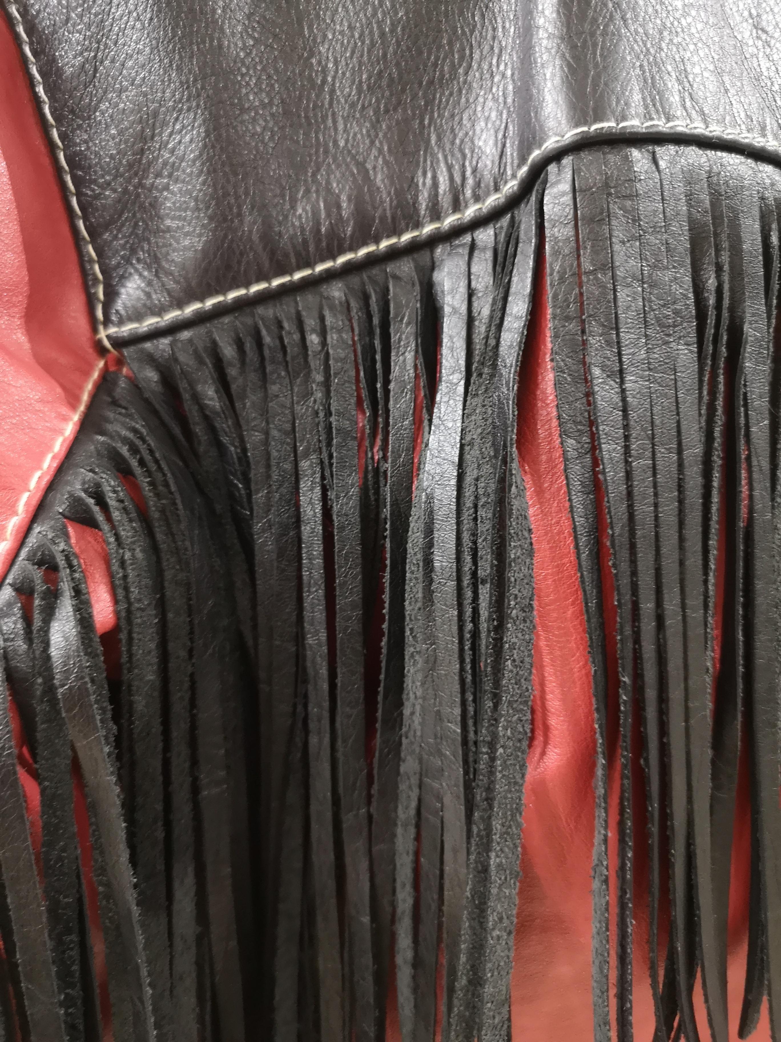 Moschino Love Red Black Leather fringes jacket 15