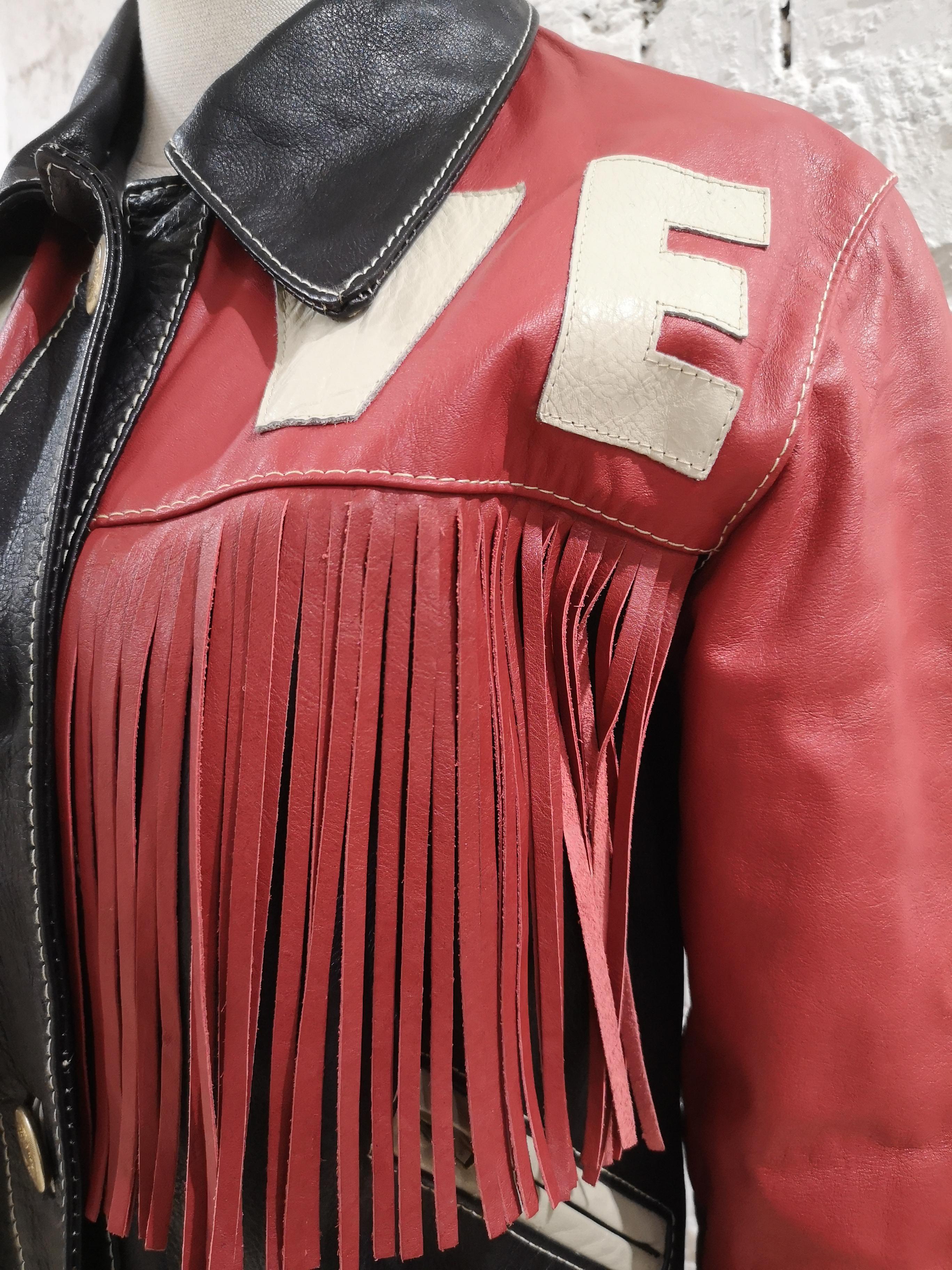 Moschino Love Red Black Leather fringes jacket 2
